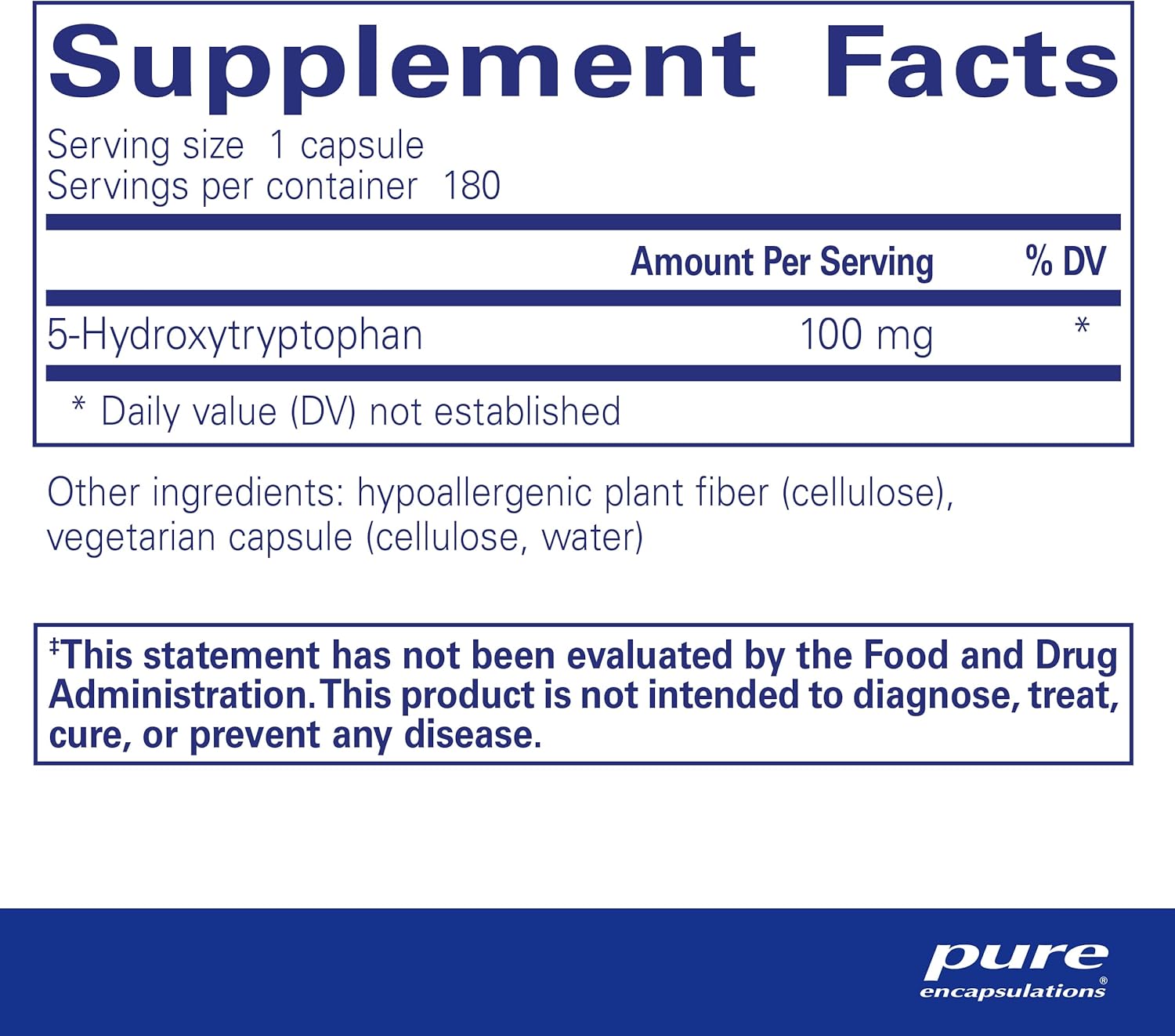5-HTP 100mg Capsules for Brain Health, Sleep Regulation, and Appetite Support - Non-GMO and Gluten Free - 180 Count