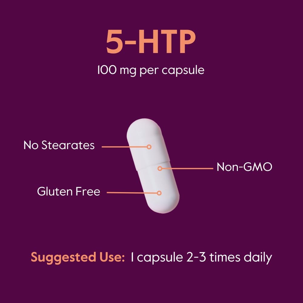 5-HTP 100mg Supplement (120 Capsules) - Pure Formula without Stearates or Flow Agents