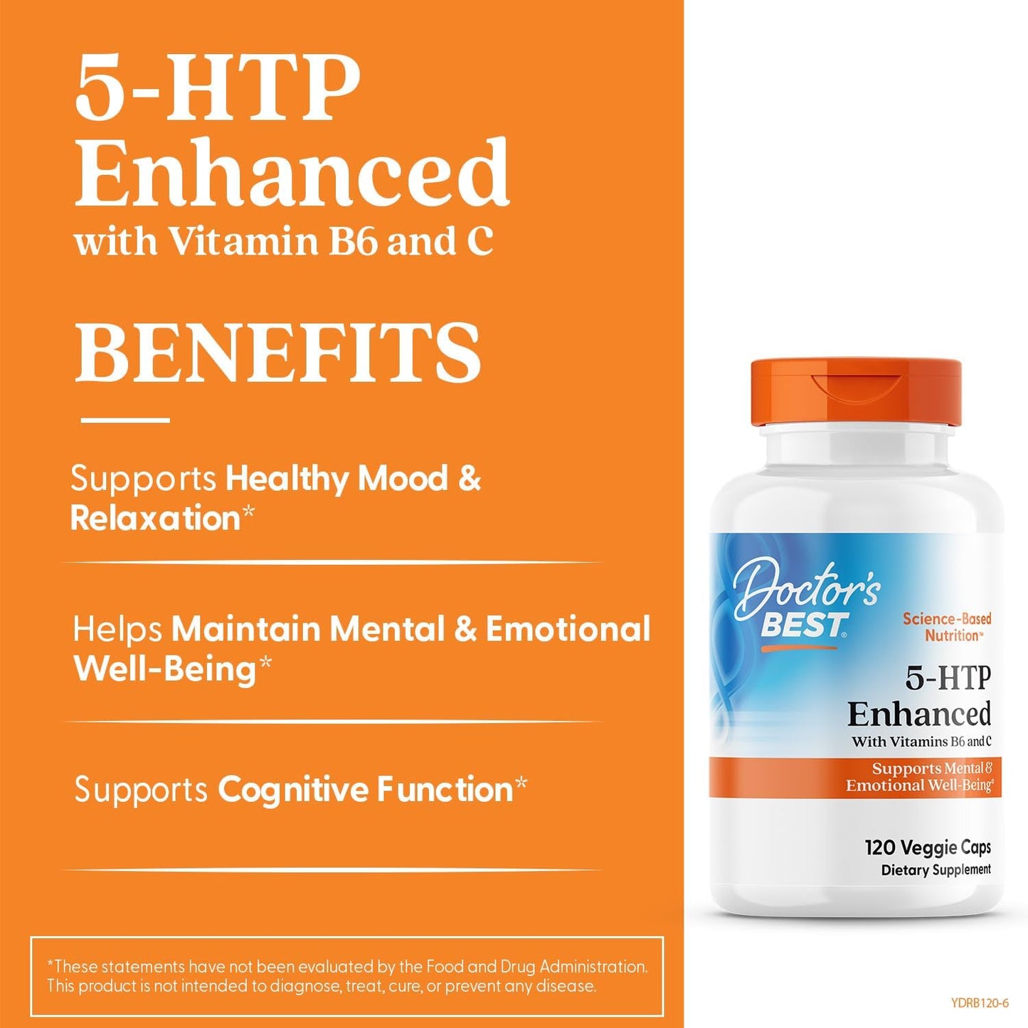 5-HTP Enhanced with Vitamins B6 & C for Mental & Emotional Well-Being - 120 Vegan Capsules by Doctor's BEST