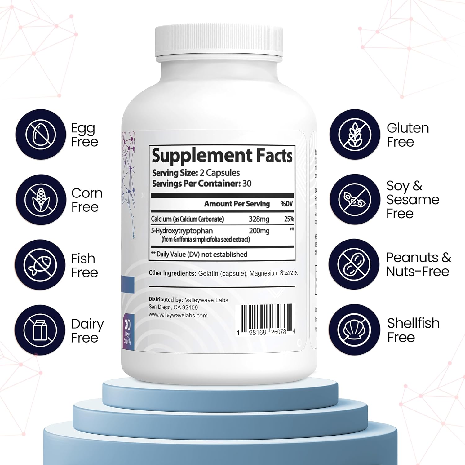 5-HTP Mood and Sleep Support Supplement - 200mg 5HTP for Stress Relief - 60 Capsules, Made in USA