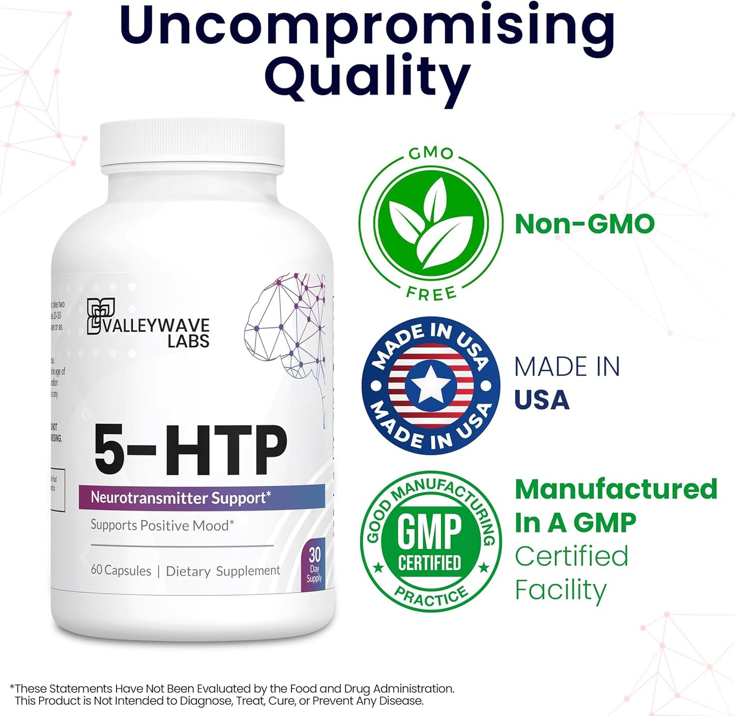 5-HTP Mood and Sleep Support Supplement - 200mg 5HTP for Stress Relief - 60 Capsules, Made in USA