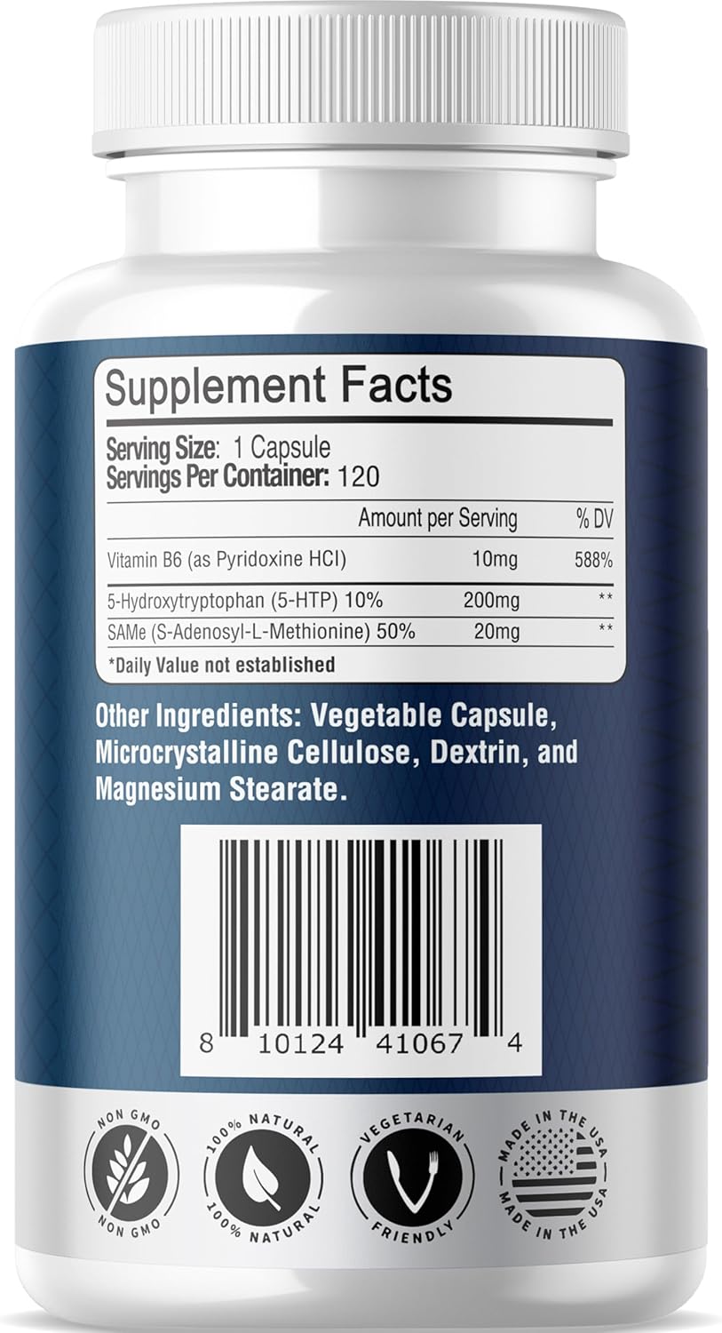 5-HTP Ultra 200mg Capsules - 4-Month Supply for Sleep, Mood, Brain Health - With SAM-e & Vitamin B6