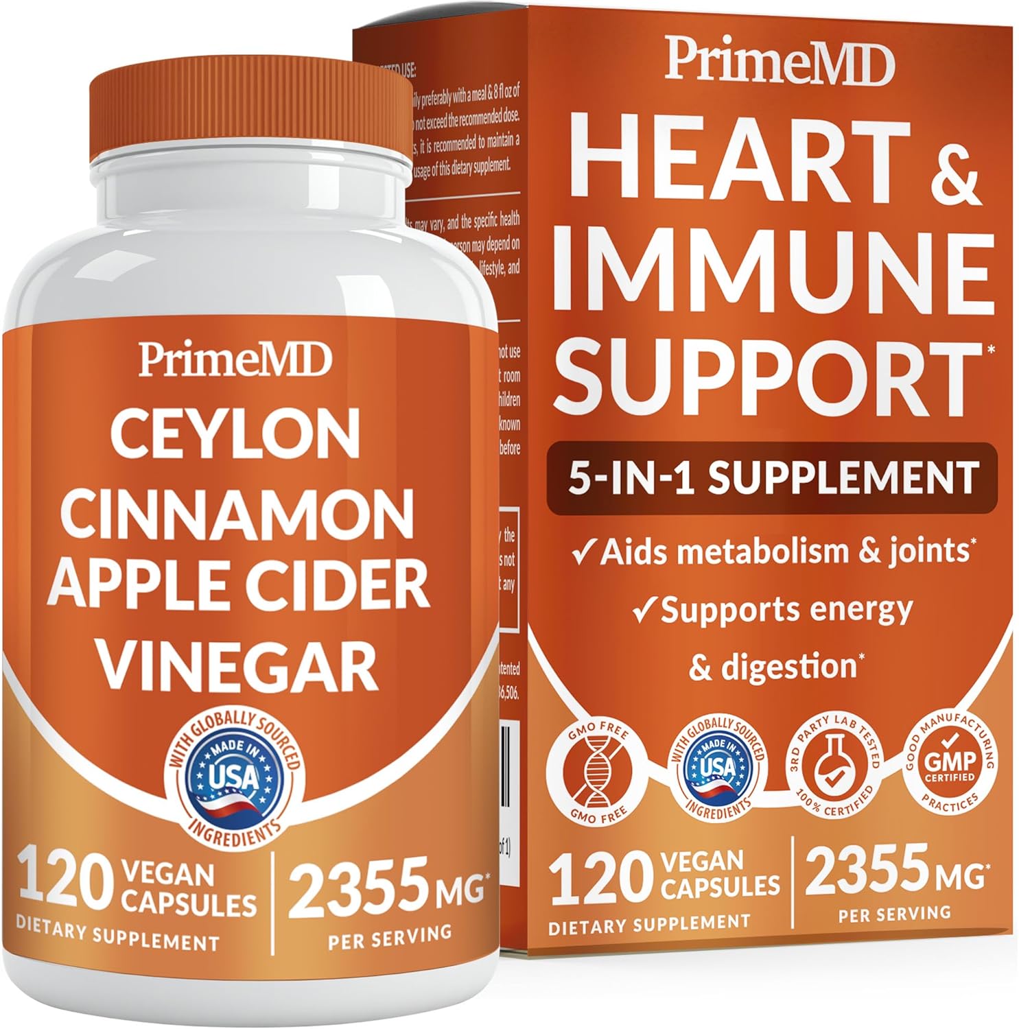 5-in-1 Ceylon Cinnamon Capsules with Turmeric and Ginseng - Apple Cider Vinegar Blend - 120 ct - 2355mg