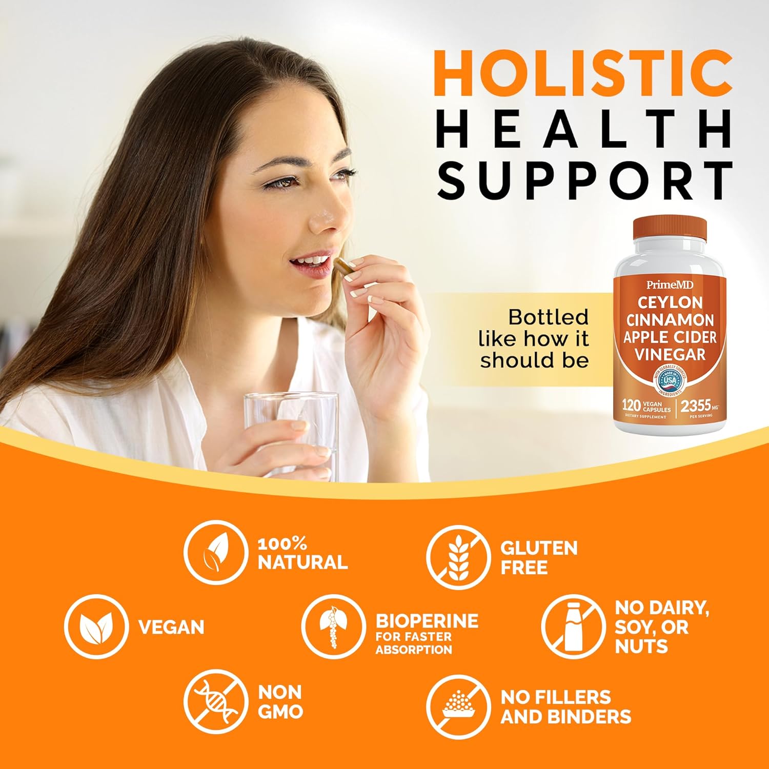 5-in-1 Ceylon Cinnamon Capsules with Turmeric and Ginseng - Apple Cider Vinegar Blend - 120 ct - 2355mg