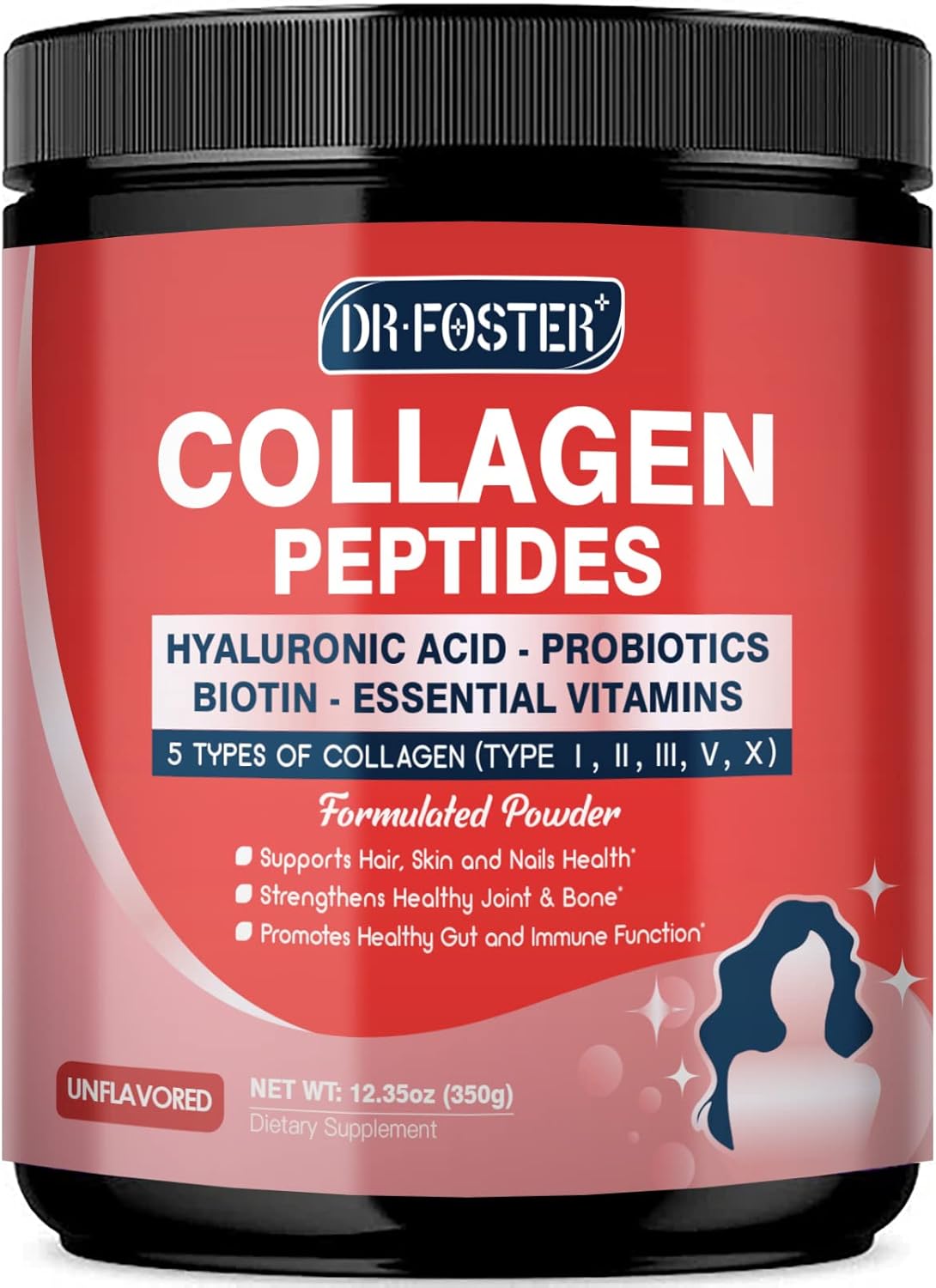 5-in-1 Collagen Peptides Powder with Probiotics, Hyaluronic Acid, Biotin & Multivitamins - Skin, Hair, Joint & Gut Support - 35 Servings
