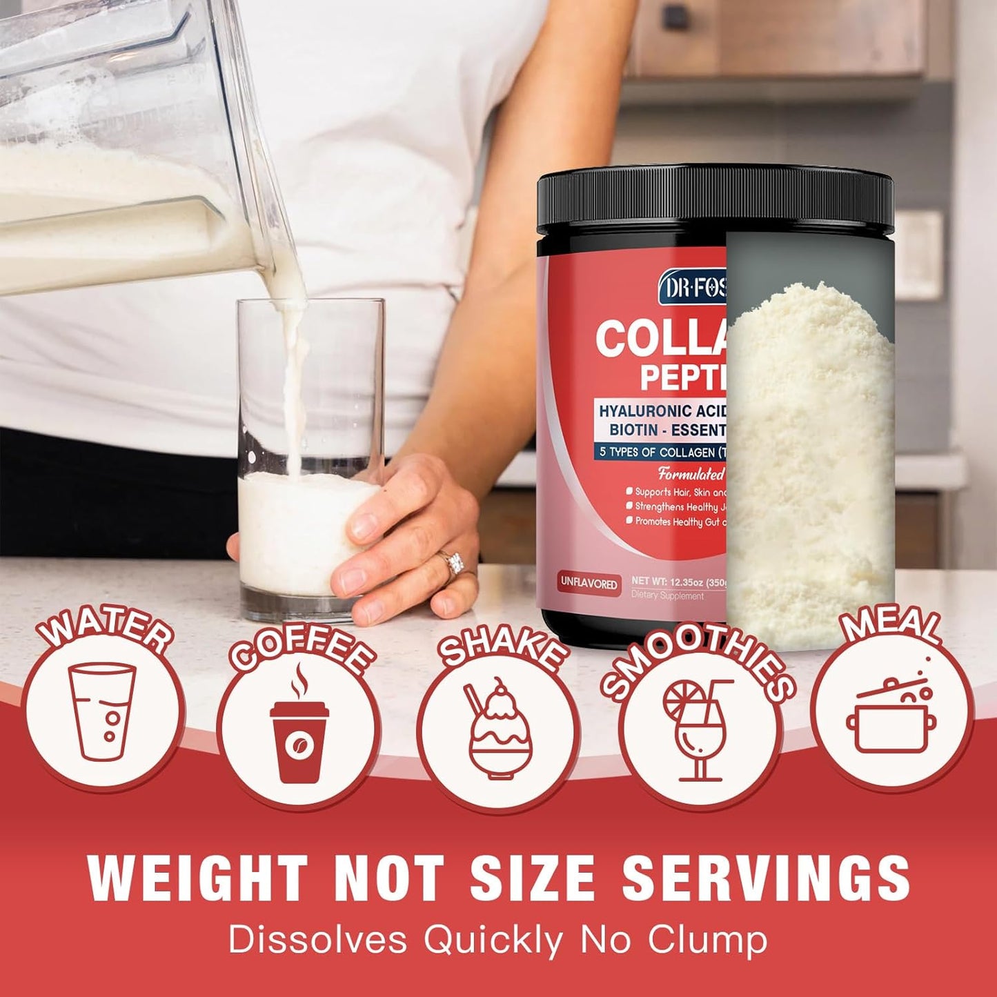 5-in-1 Collagen Peptides Powder with Probiotics, Hyaluronic Acid, Biotin & Multivitamins - Skin, Hair, Joint & Gut Support - 35 Servings