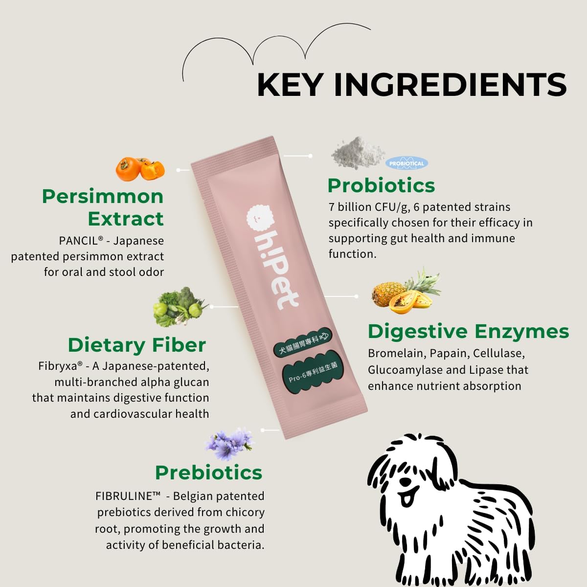 5-in-1 Digestive Probiotics Powder for Dogs & Cats - 7 Billion CFUs, Prebiotics, Enzymes & Fiber - 30 Packets - Codfish Flavor