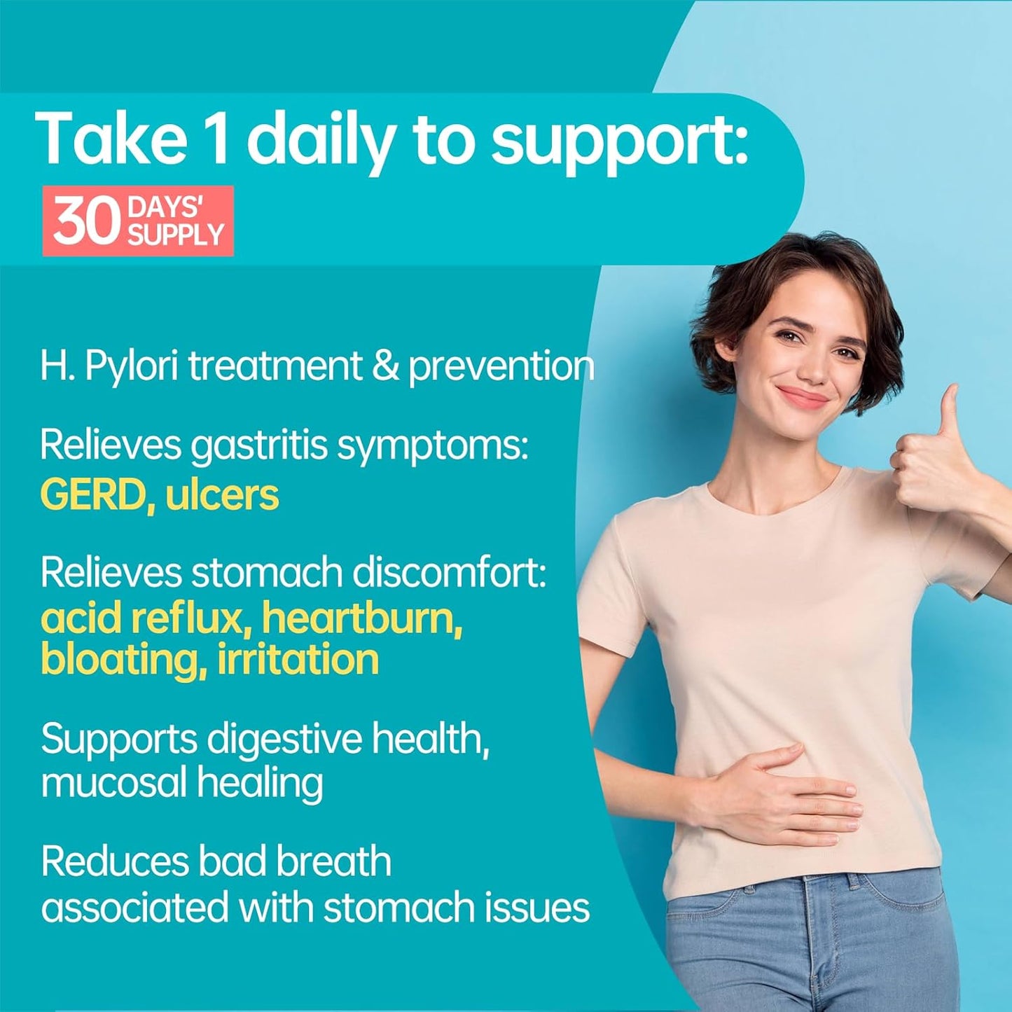 5-in-1 High Potency H. Pylori Treatment Probiotics - Gastritis, Acid Reflux Relief - Pylopass L. Reuteri - No Refrigeration