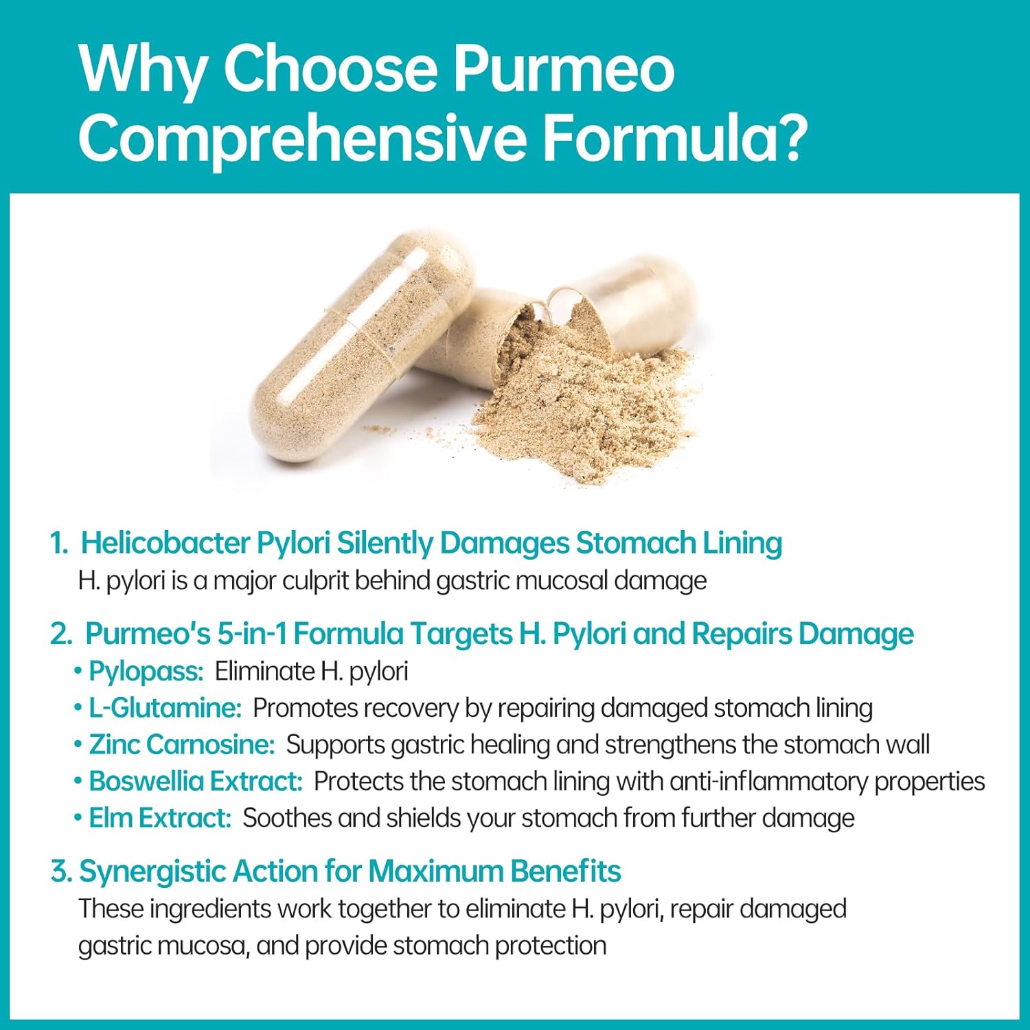 5-in-1 High Potency H. Pylori Treatment Probiotics - Gastritis, Acid Reflux Relief - Pylopass L. Reuteri - No Refrigeration