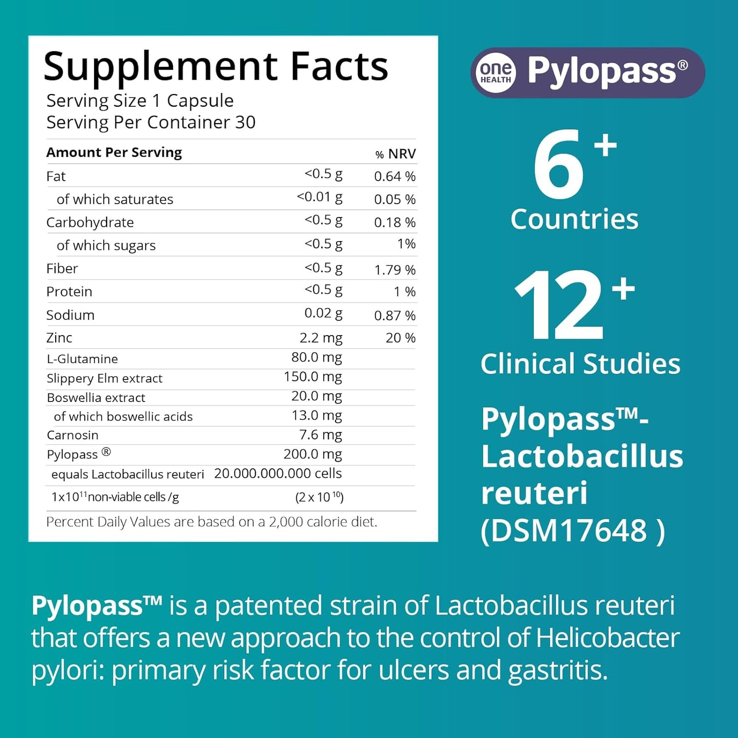 5-in-1 High Potency H. Pylori Treatment Probiotics - Gastritis, Acid Reflux Relief - Pylopass L. Reuteri - No Refrigeration