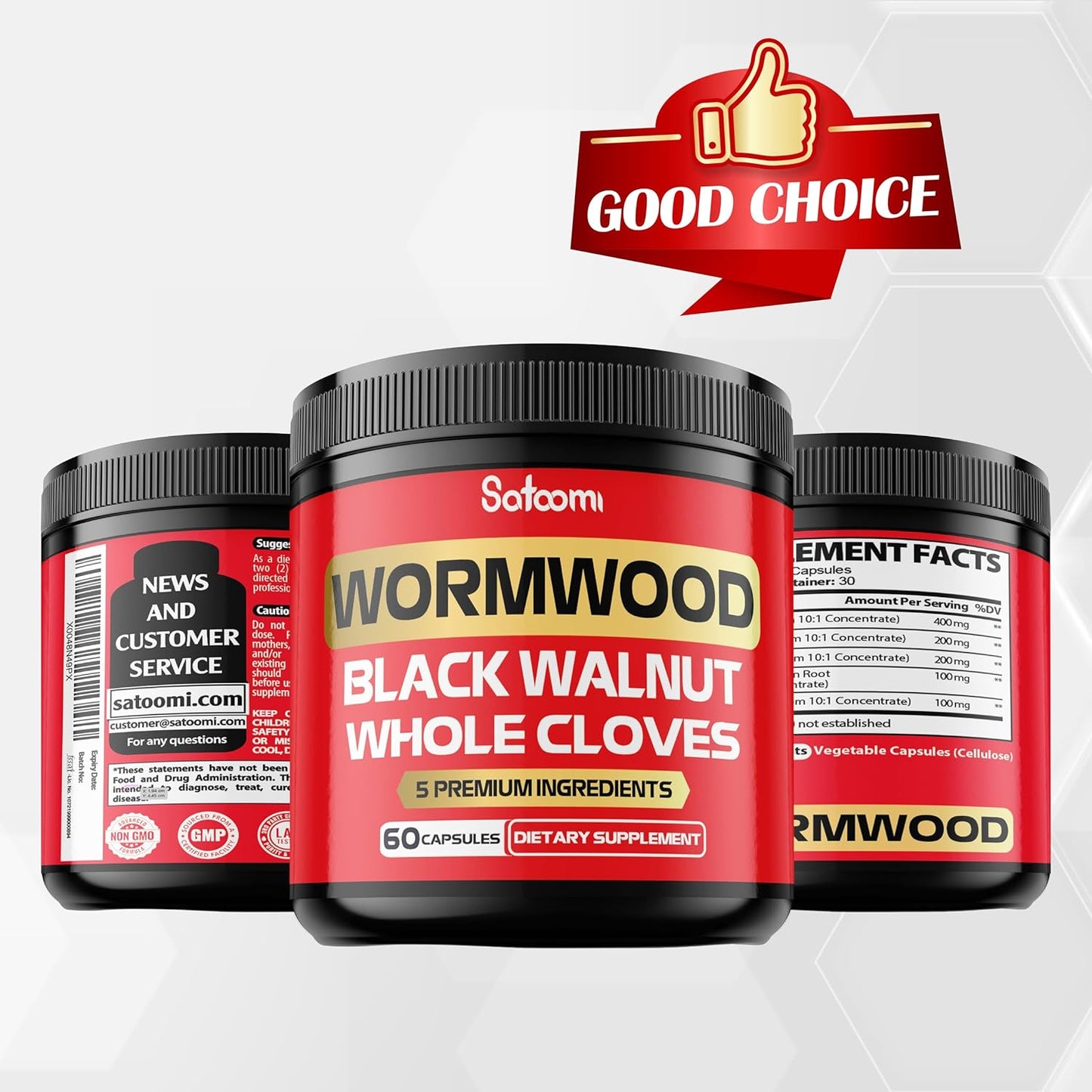 5-in-1 Wormwood Capsules Supplement with Black Walnut, Cloves, Turmeric, Berberine - Immune & Digestive Health Support - 60 Capsules