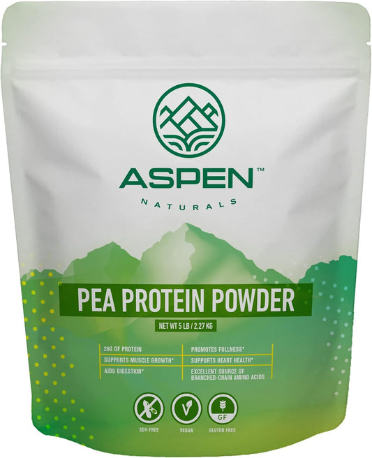 5 lb Aspen Naturals Pea Protein Powder - Unflavored Plant Based Protein for Muscle Growth, Digestion, Heart Health - Vegan, Keto, Non-GMO, Gluten-Free - 26g Protein per Serving