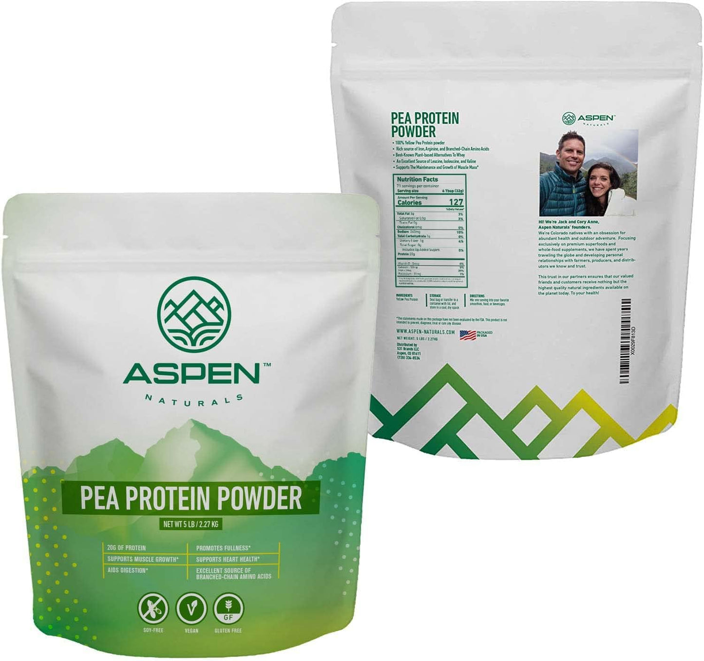 5 lb Aspen Naturals Pea Protein Powder - Unflavored Plant Based Protein for Muscle Growth, Digestion, Heart Health - Vegan, Keto, Non-GMO, Gluten-Free - 26g Protein per Serving