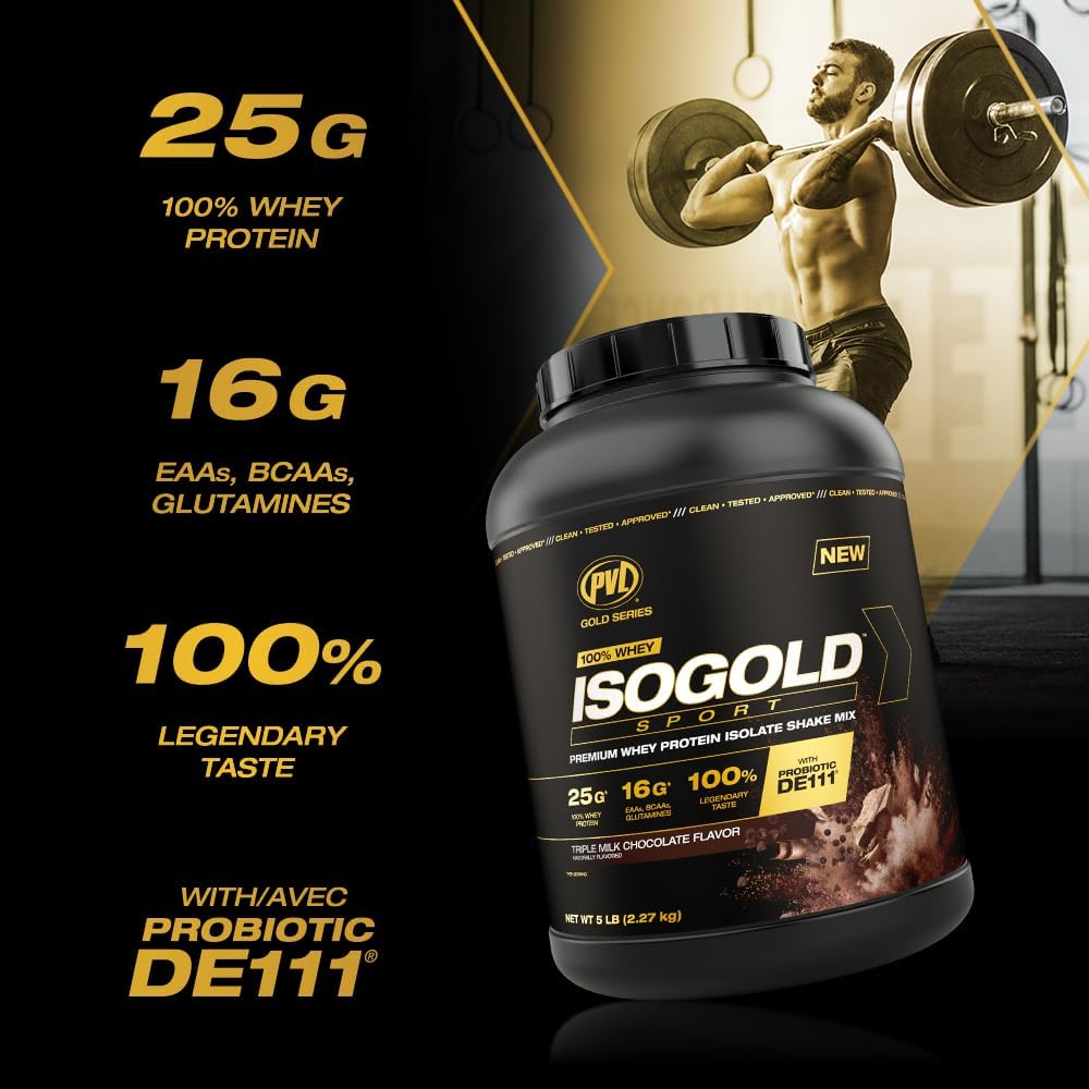 5 LB PVL Gold Series Whey ISOGOLD Sport Protein Shake Mix - Ice Cream Cookie Sandwich Flavor
