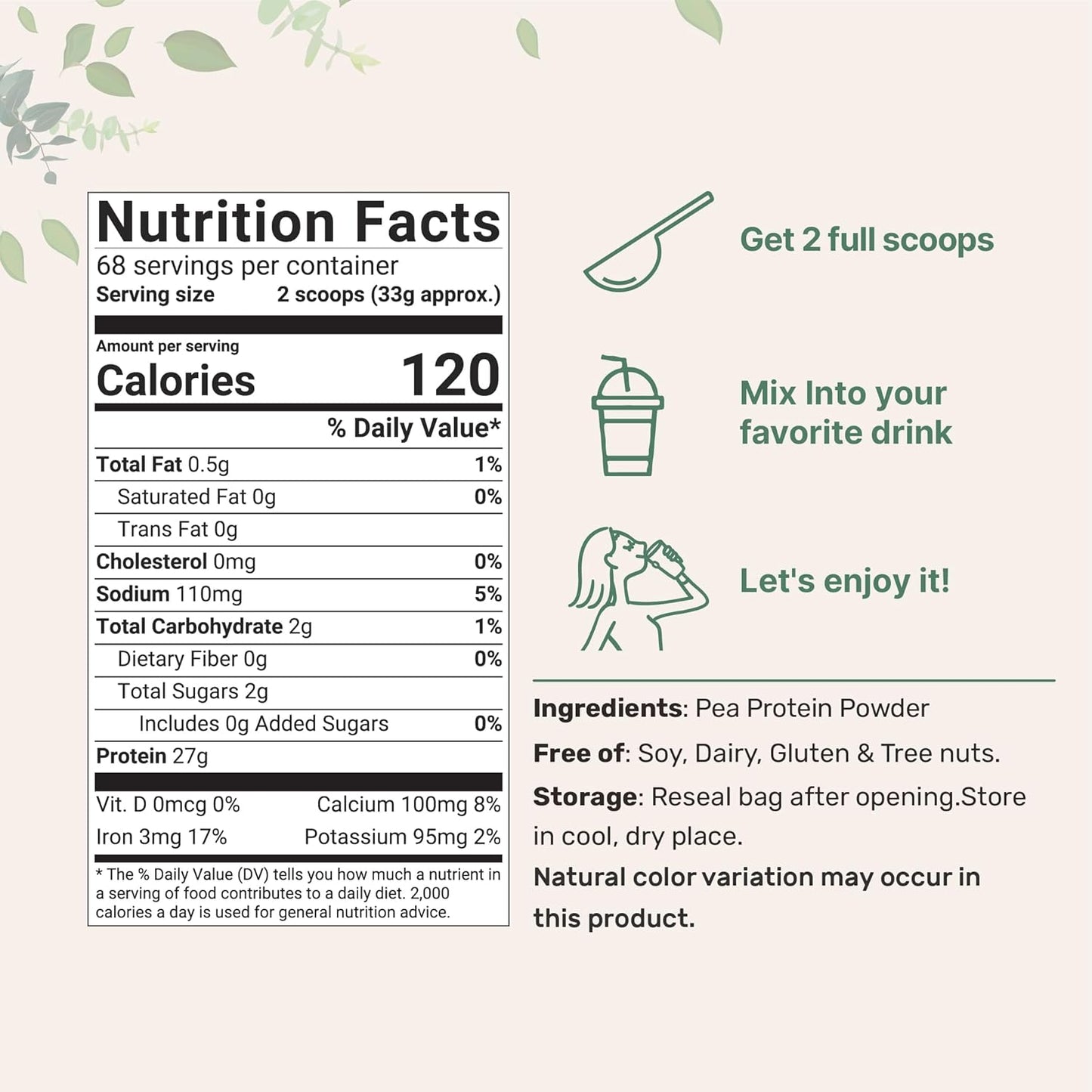 5 lbs North American Grown Pea Protein Powder – Plant Based, Unflavored Vegan Protein Source with BCAAs & EAAs, Non-GMO, Keto Friendly