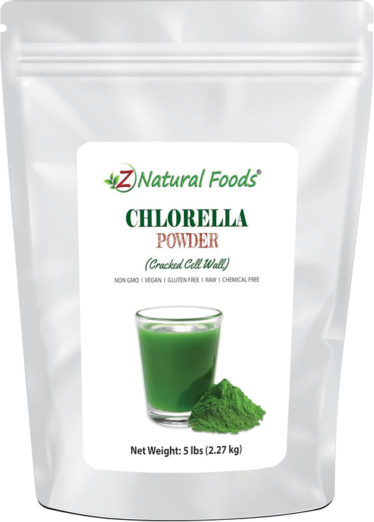 5 lbs Z Natural Foods Chlorella Powder: Cracked Cell Wall Protein, Blue Green Algae Superfood, Raw, Non-GMO, Gluten-Free, Vegan, Ideal for Smoothies & Recipes