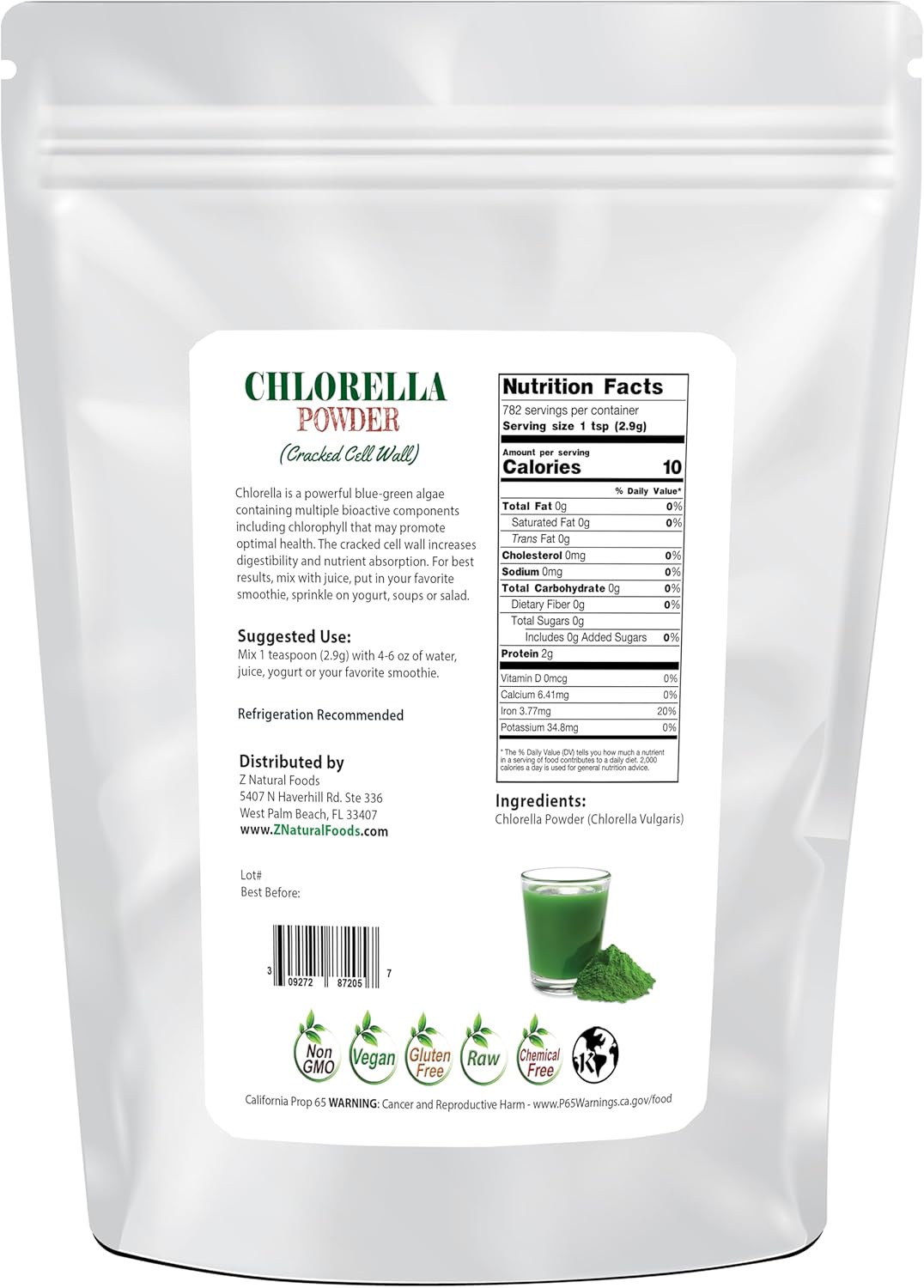 5 lbs Z Natural Foods Chlorella Powder: Cracked Cell Wall Protein, Blue Green Algae Superfood, Raw, Non-GMO, Gluten-Free, Vegan, Ideal for Smoothies & Recipes