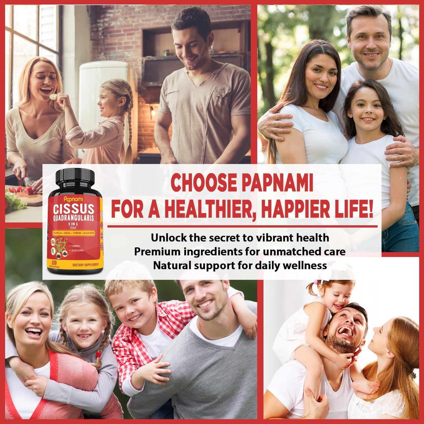 5 Month Supply Papnami Premium Cissus Quadrangularis Capsules with Boswellia, Guggul, Turmeric, Black Pepper Extract for Bone, Joint, Strength, Immunity & Wellness