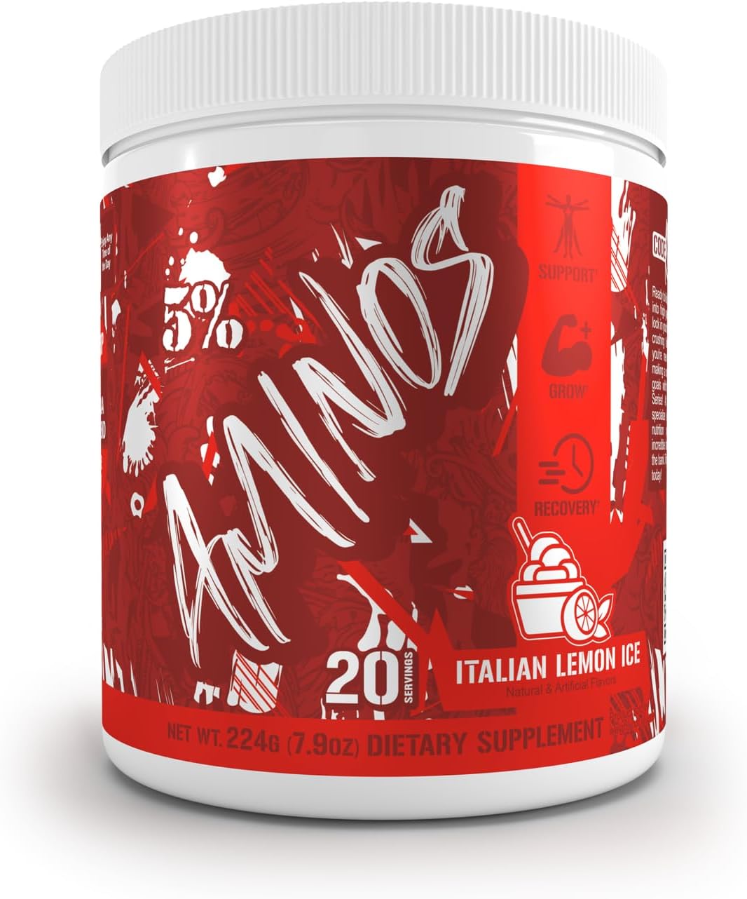 5% Nutrition Code Red Aminos BCAA & EAA Post-Workout Recovery Powder - Italian Lemon Ice Flavor | Essential Amino Acid Complex for Men & Women
