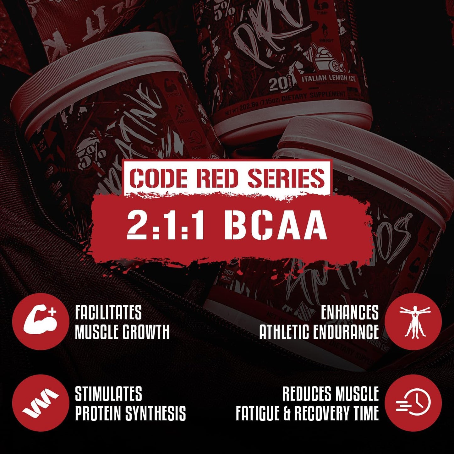5% Nutrition Code Red Aminos BCAA & EAA Post-Workout Recovery Powder - Italian Lemon Ice Flavor | Essential Amino Acid Complex for Men & Women