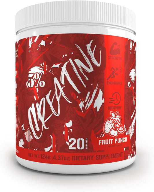 5% Nutrition Code Red Micronized Creatine Monohydrate Powder Blend - Fruit Punch Flavor for Power, Strength, Endurance, Energy, and Cognitive Health