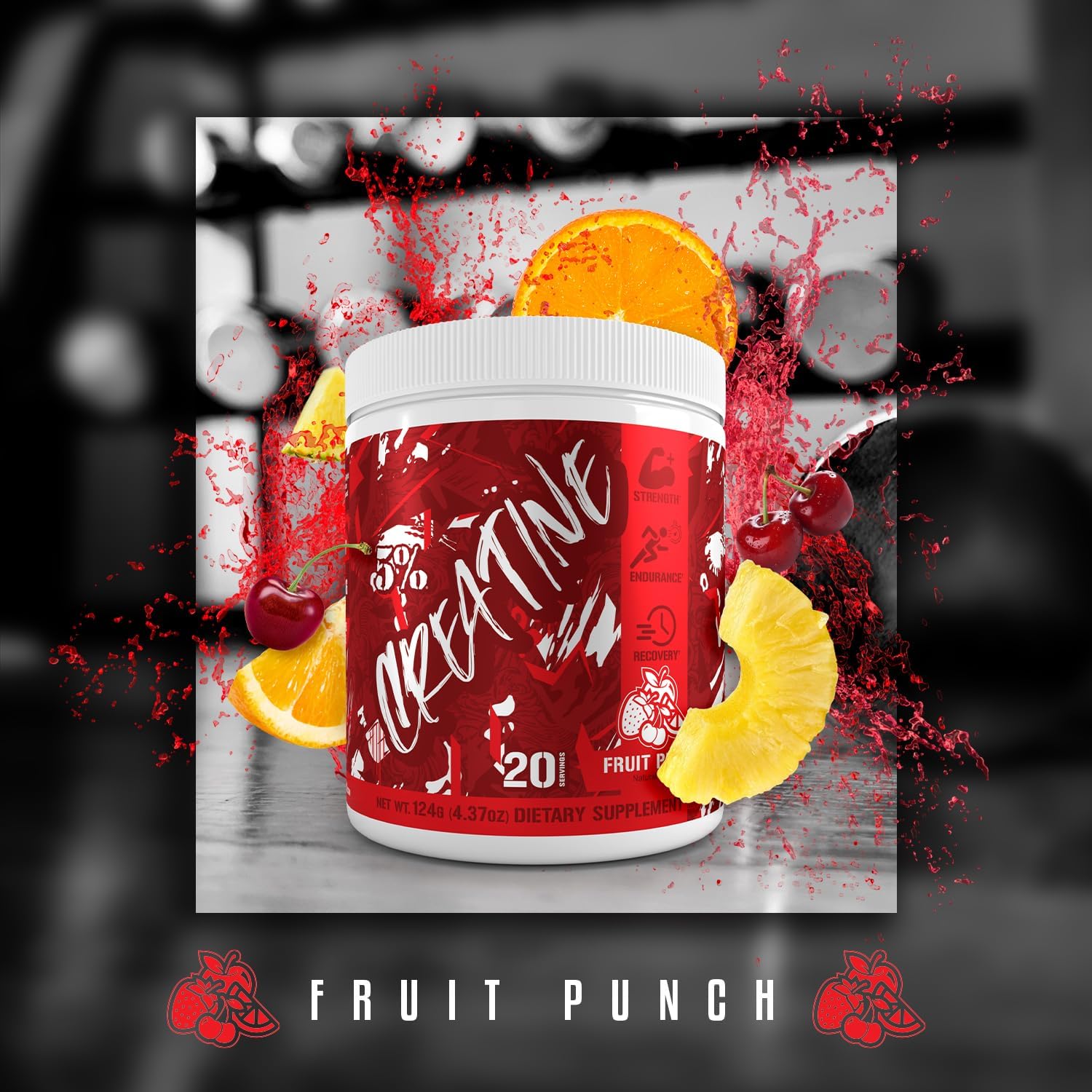 5% Nutrition Code Red Micronized Creatine Monohydrate Powder Blend - Fruit Punch Flavor for Power, Strength, Endurance, Energy, and Cognitive Health