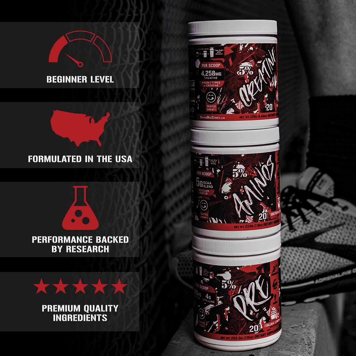 5% Nutrition Code Red Micronized Creatine Monohydrate Powder Blend - Fruit Punch Flavor for Power, Strength, Endurance, Energy, and Cognitive Health