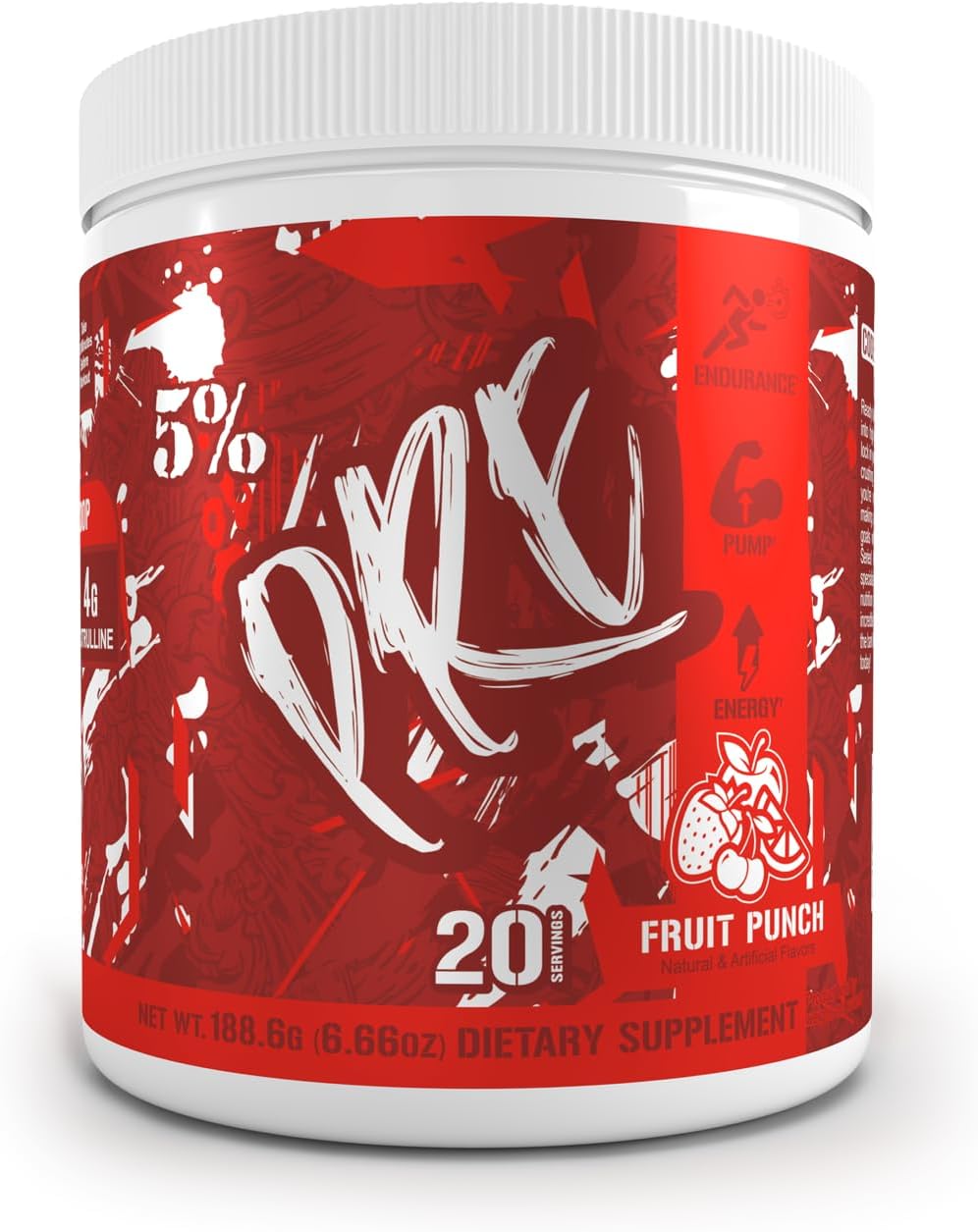 5% Nutrition Code Red Series Pre Workout Powder - Energy, Pump, Power, Protein Synthesis & Focus - 300mg Caffeine, L-Citrulline, Glycerol, Taurine, Alpha GPC, Huperzine - Fruit Punch Flavor - Men & Women
