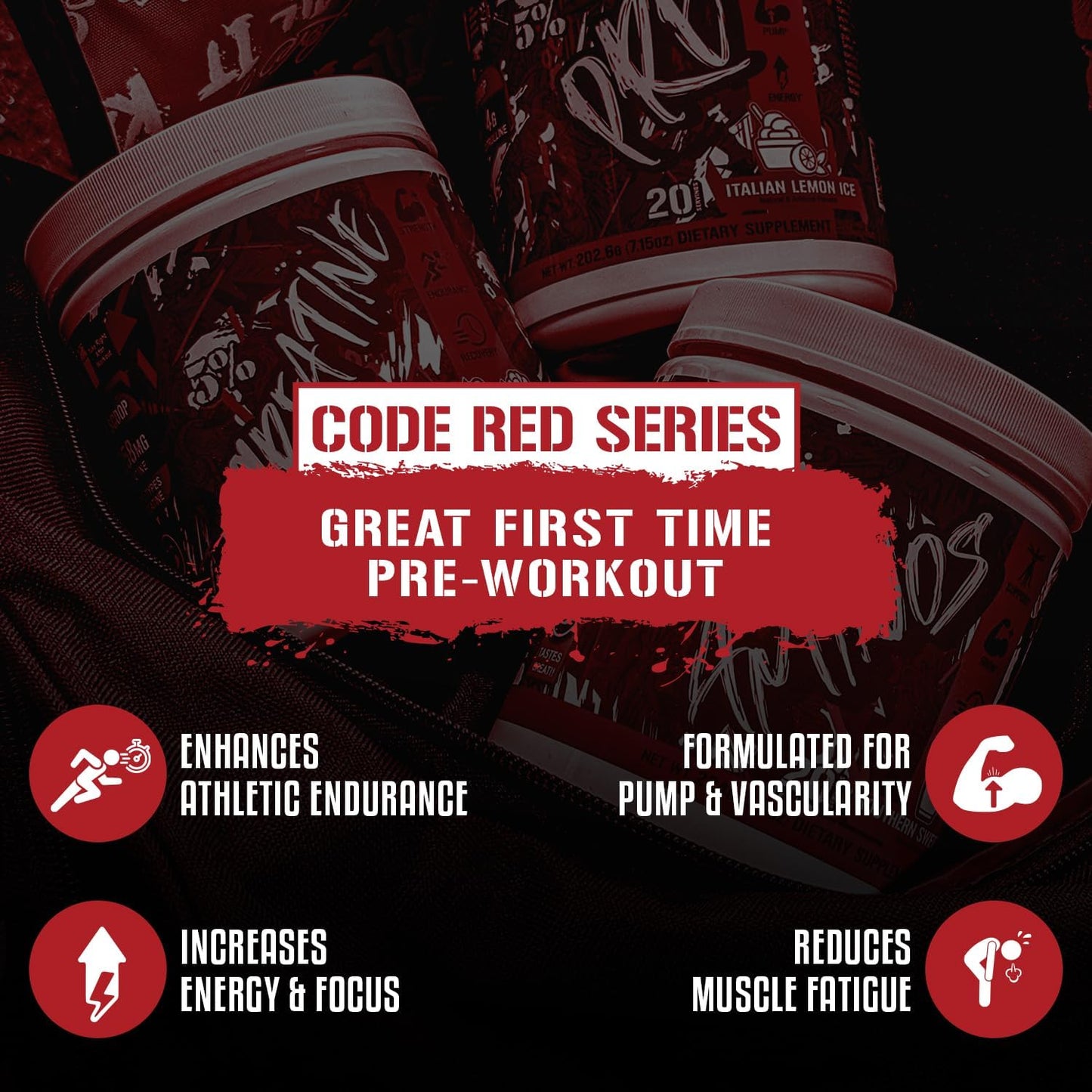 5% Nutrition Code Red Series Pre Workout Powder - Energy, Pump, Power, Protein Synthesis & Focus - 300mg Caffeine, L-Citrulline, Glycerol, Taurine, Alpha GPC, Huperzine - Fruit Punch Flavor - Men & Women