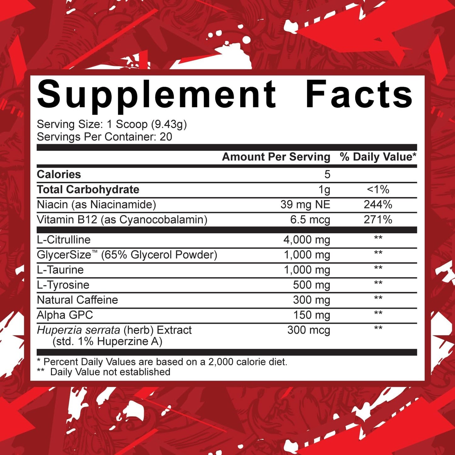 5% Nutrition Code Red Series Pre Workout Powder - Energy, Pump, Power, Protein Synthesis & Focus - 300mg Caffeine, L-Citrulline, Glycerol, Taurine, Alpha GPC, Huperzine - Fruit Punch Flavor - Men & Women