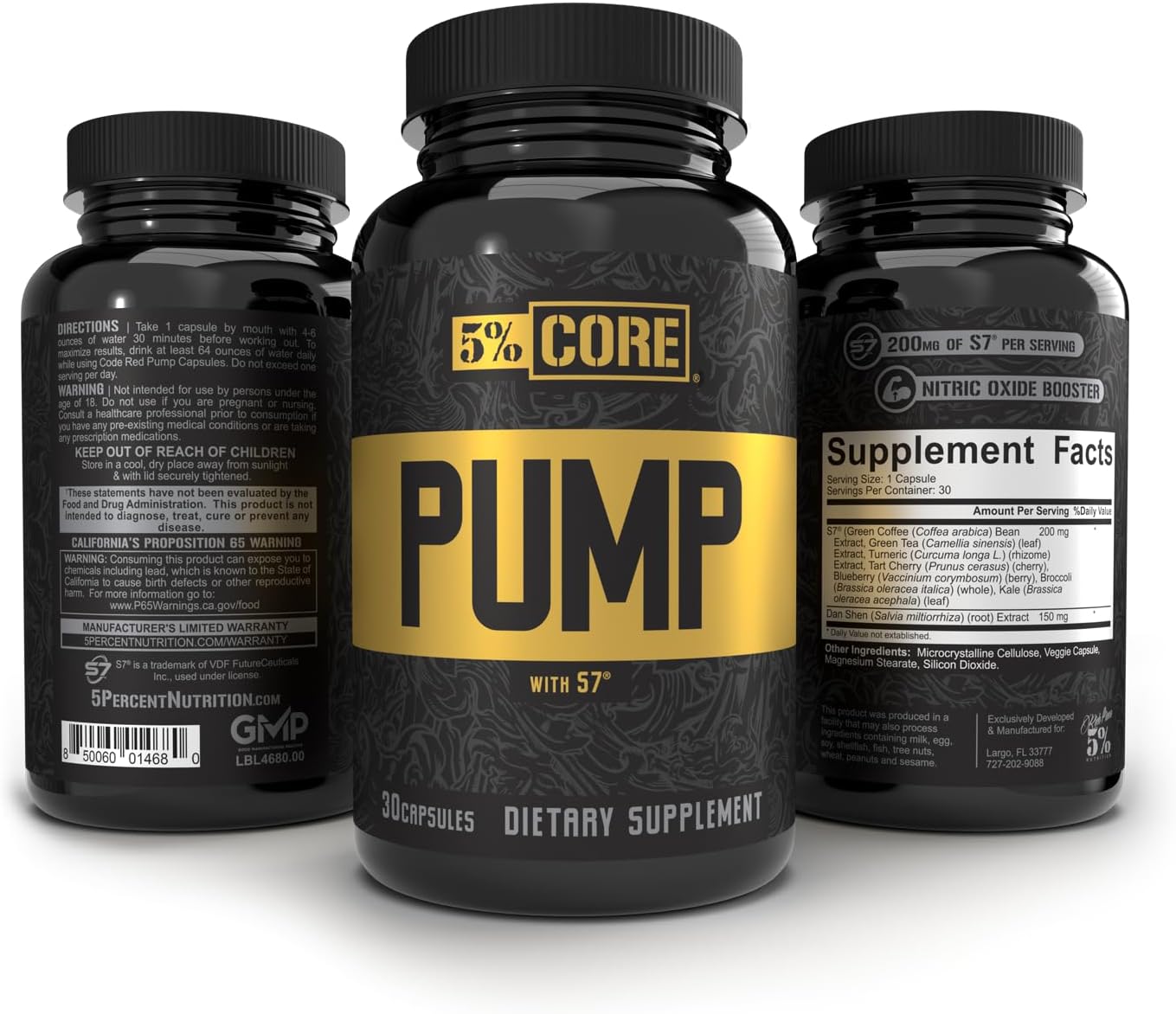 5% Nutrition Core Pump Caps - All Natural NO2 Nitric Oxide Booster Supplement with Ultra Low Stim Preworkout Support (30 Caps)