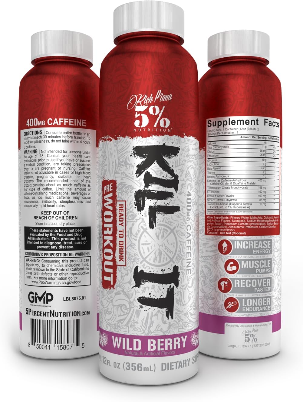 5% Nutrition Kill It Ready-to-Drink Energy Drink | High Stim Pre Workout | 400mg Caffeine | Extreme Pump, Endurance, Focus | Citrulline, Beta Alanine, Taurine | 12 Pack (Wild Berry)