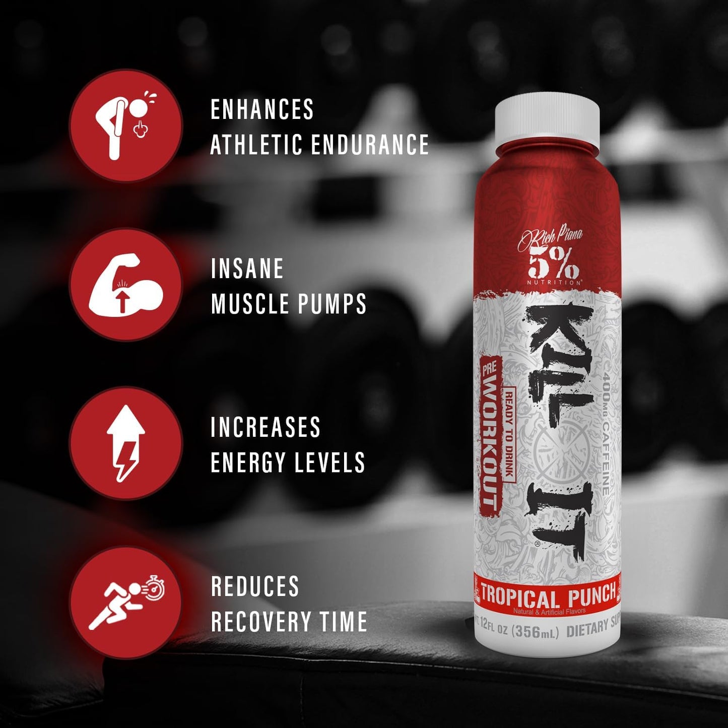 5% Nutrition Kill It Ready-to-Drink Energy Drink | High Stim Pre Workout | 400mg Caffeine | Extreme Pump, Endurance, Focus | Citrulline, Beta Alanine, Taurine | 12 Pack (Wild Berry)
