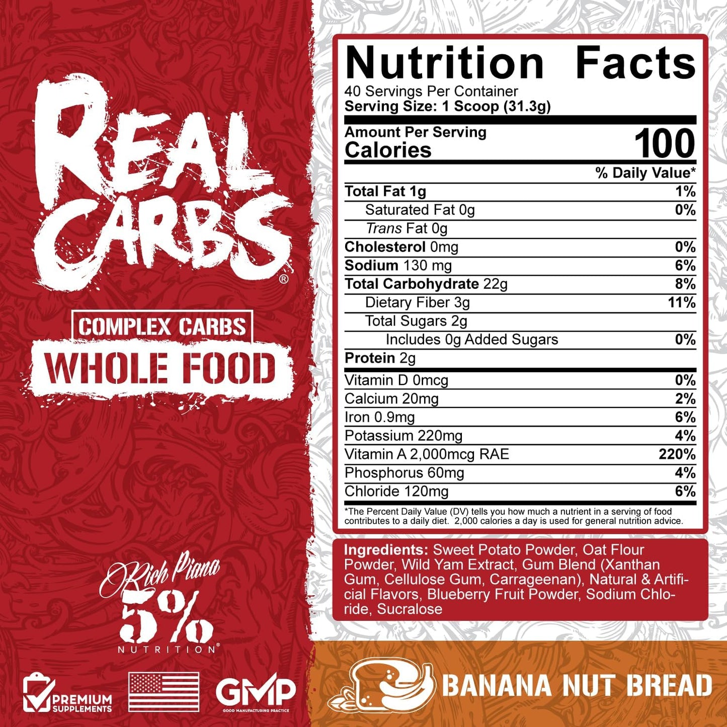 5% Nutrition Real Carbs: Complex Carbohydrates for Long-Lasting Energy - Banana Nut Bread, 2.7 Lb