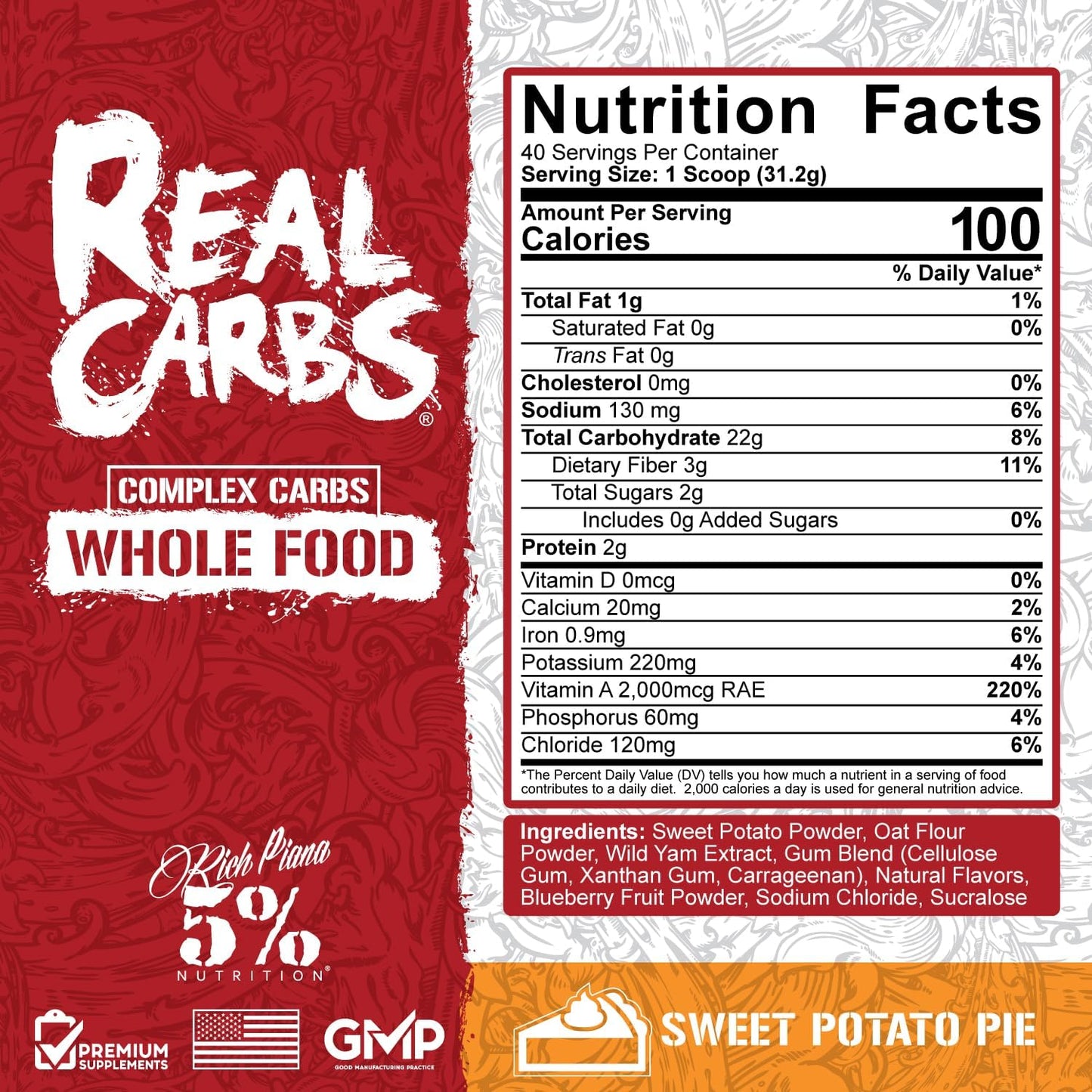 5% Nutrition Real Carbs: Long-Lasting Low Glycemic Energy with Real Food Complex Carbs, 2.75 lb, 40 Servings