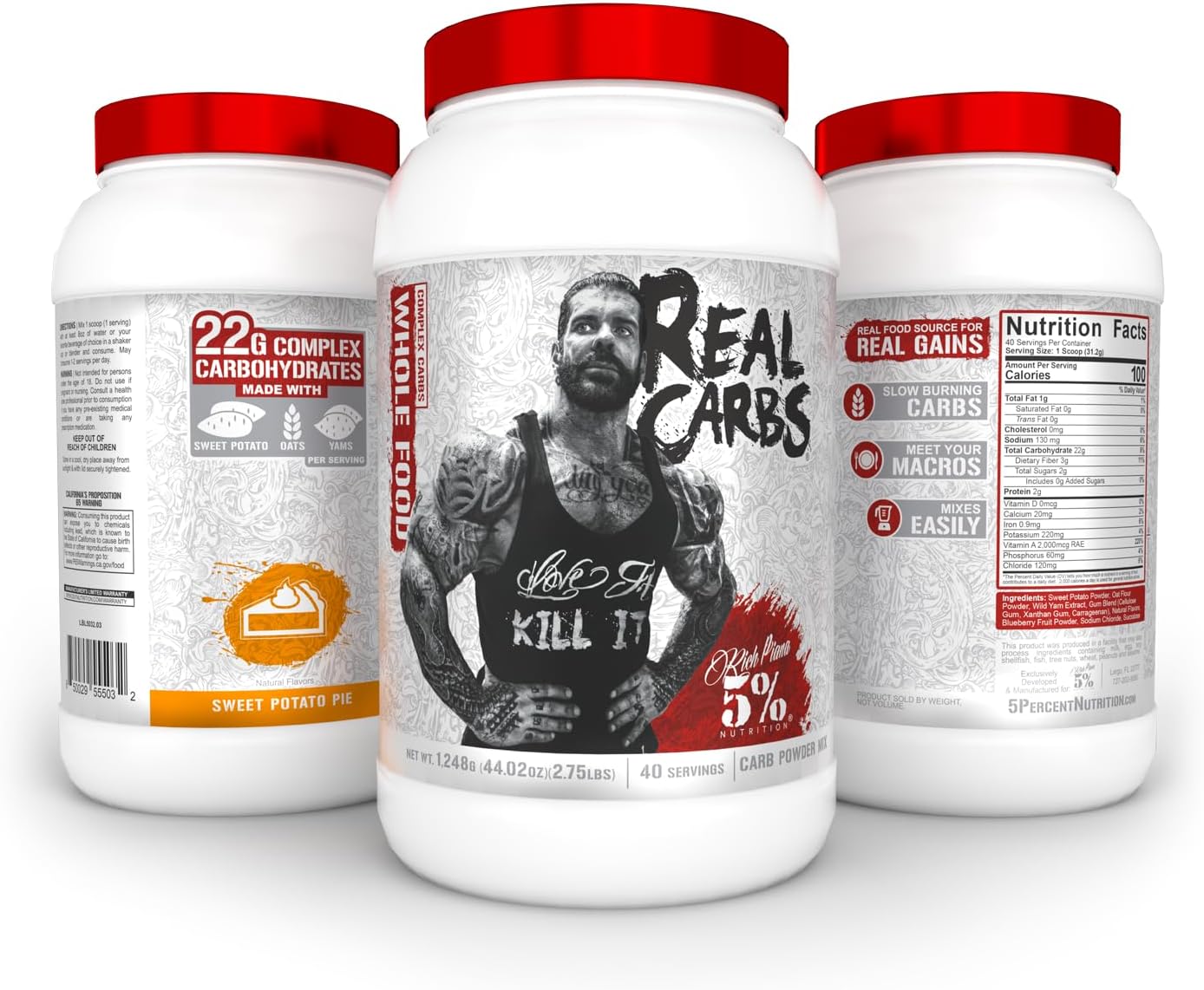 5% Nutrition Real Carbs: Long-Lasting Low Glycemic Energy with Real Food Complex Carbs, 2.75 lb, 40 Servings