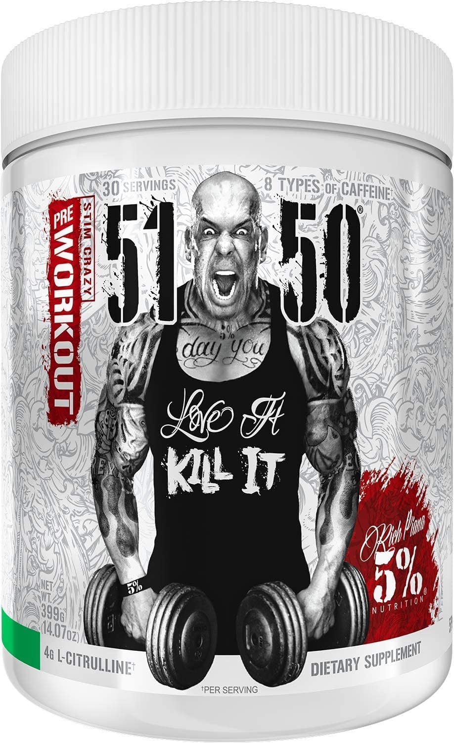 5% Nutrition Rich Piana 5150 High Stim Pre-Workout Powder - Extreme Energy Boost with Focus, Pumps, and Endurance - Green Apple Flavor - 30 Servings