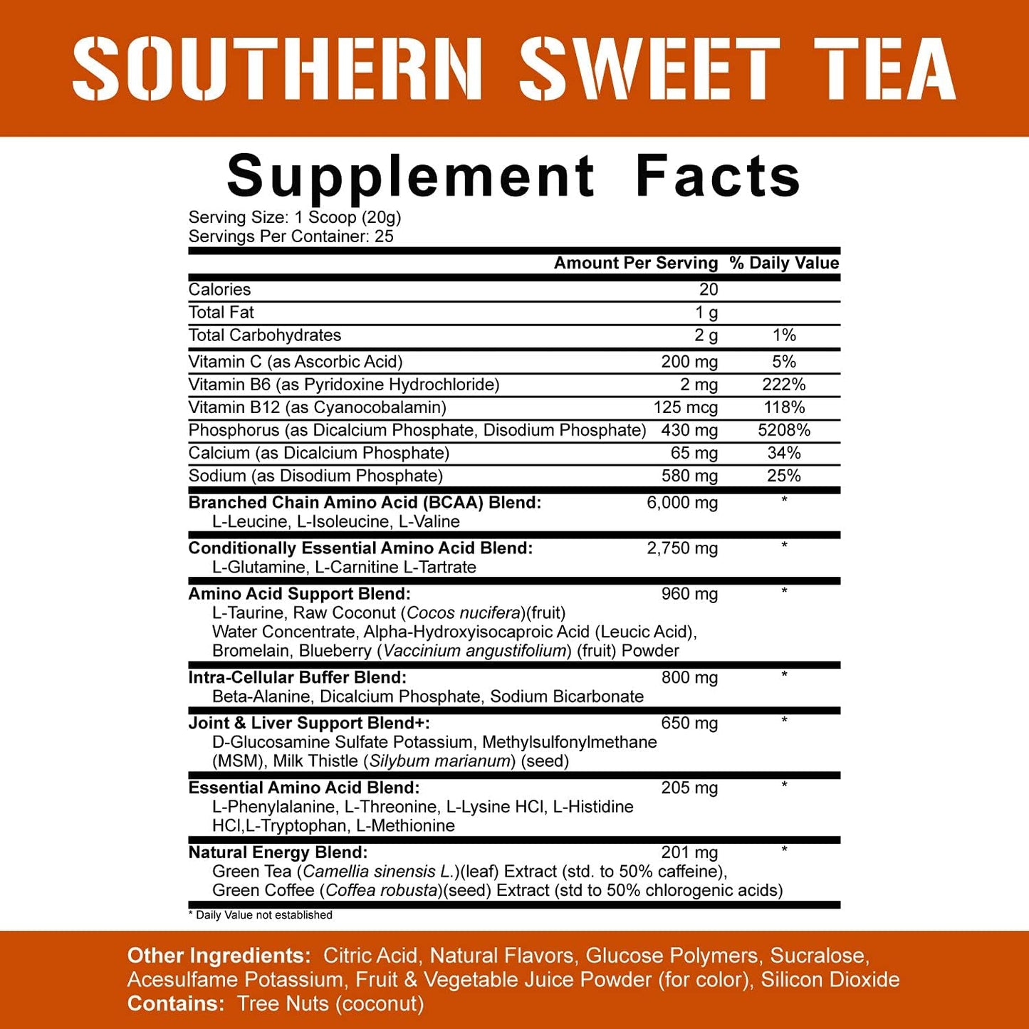 5% Nutrition Rich Piana AllDayYouMay Caffeinated BCAA Energy Powder - Southern Sweet Tea Flavor - 16.3 oz, 30 Servings - Pre Workout Amino Energy with Electrolytes
