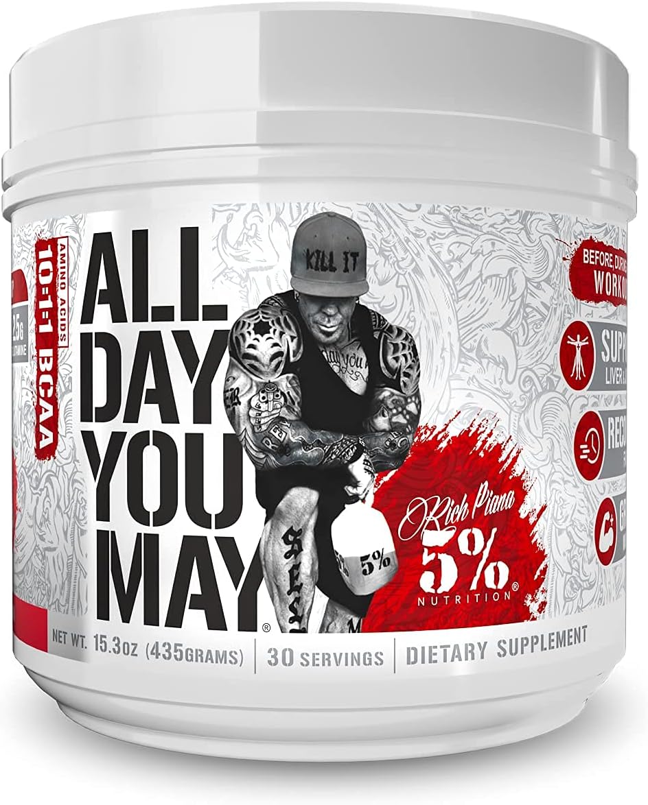 5% Nutrition Rich Piana Bundle - AllDayYouMay BCAA Powder & Kill It Reloaded High-Stim Pre-Workout (Fruit Punch)