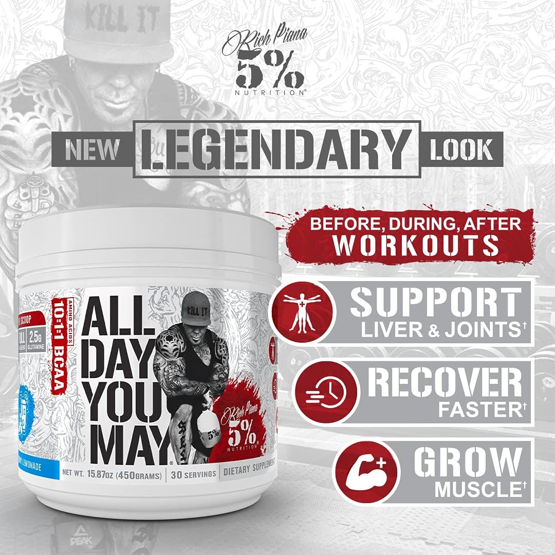 5% Nutrition Rich Piana Bundle - AllDayYouMay BCAA Powder & Kill It Reloaded High-Stim Pre-Workout (Fruit Punch)