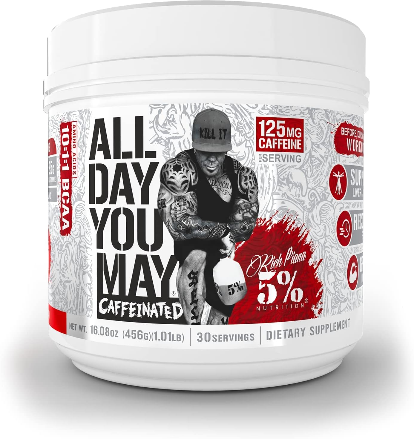 5% Nutrition Rich Piana Bundle - AllDayYouMay Caffeinated BCAA Powder & Kill It Reloaded High-Stim Pre-Workout (Fruit Punch)