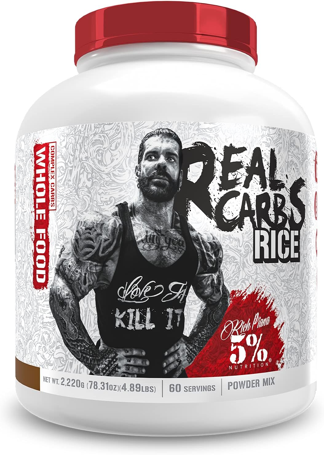 5% Nutrition Rich Piana Real Carbs Rice - Complex Carbohydrates for Sustained Energy, 3.5lb, 40 Servings - Cocoa Flavor