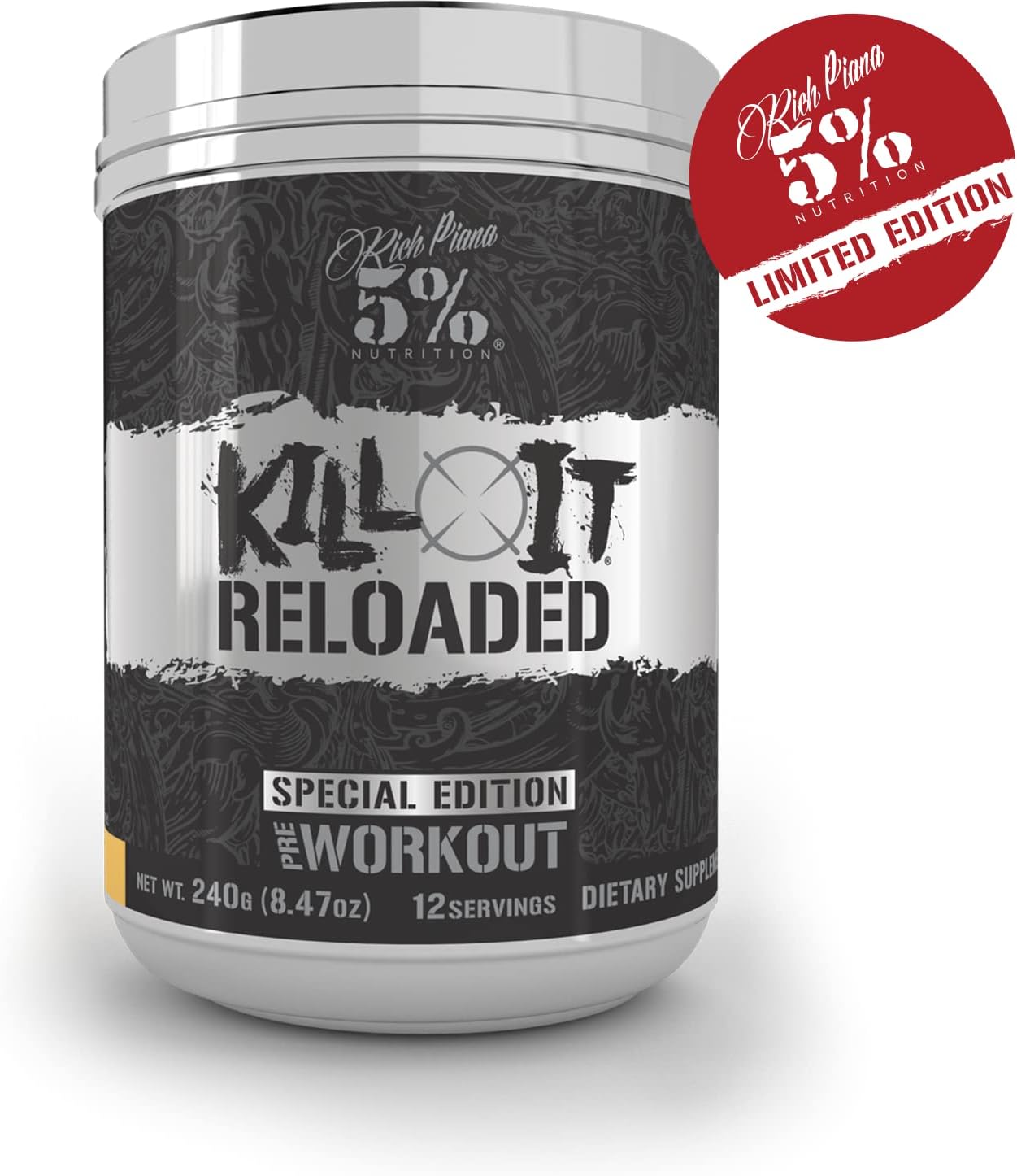 5% Nutrition Rich Piana Reloaded Pre-Workout Supplement for High Energy, Focus, and Endurance - Citrulline, Creatine, and More (Maui Twist)