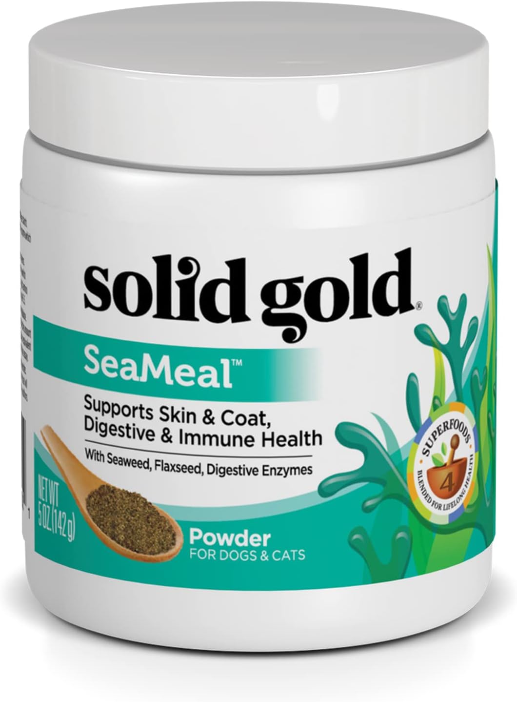 5 oz Solid Gold Dog & Cat Vitamin Supplements with Kelp Powder, Omega 3, Vitamins, Digestive Enzymes, Immune Support
