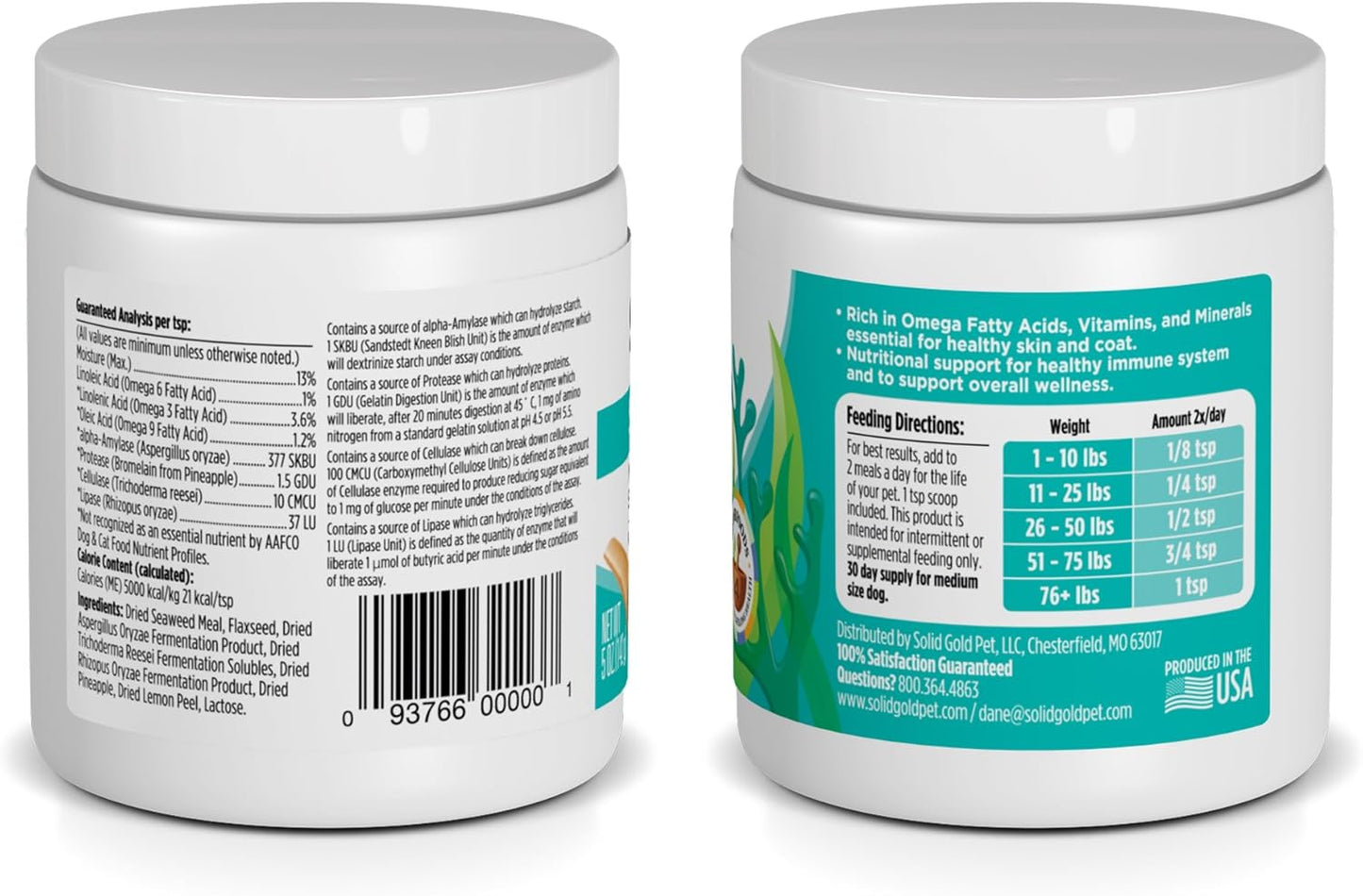 5 oz Solid Gold Dog & Cat Vitamin Supplements with Kelp Powder, Omega 3, Vitamins, Digestive Enzymes, Immune Support