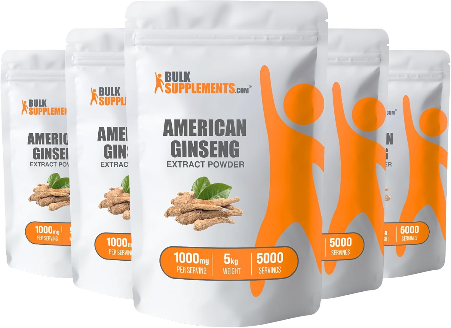 5-Pack Bulk American Ginseng Extract Powder - 1000mg per Serving, 5kg (11 lbs) - Gluten Free Ginseng Supplement