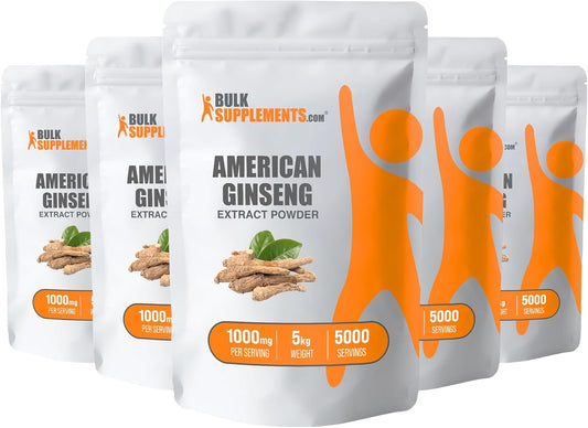5-Pack Bulk American Ginseng Extract Powder - 1000mg per Serving, 5kg (11 lbs) - Gluten Free Ginseng Supplement