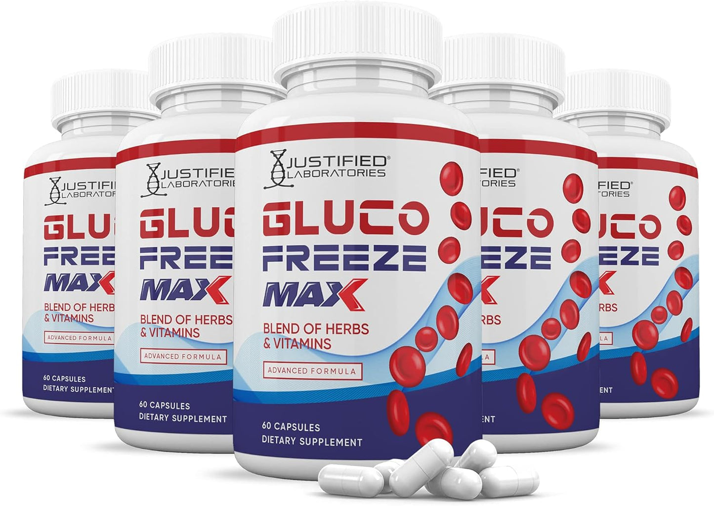 5 Pack Glucofreeze Max Advanced Formula 1295MG 300 Capsules by Justified Laboratories