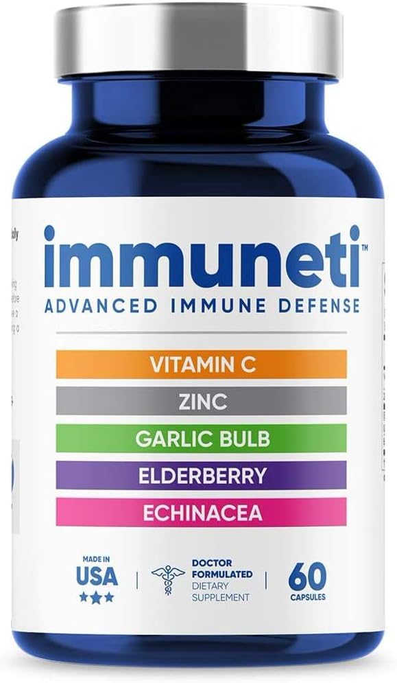 5-Pack Immuneti Advanced Immune Defense Supplement - Boosts Overall Health with Vitamin C, Zinc, Elderberries, Garlic Bulb & Echinacea - Rich in Nutrients & Antioxidants