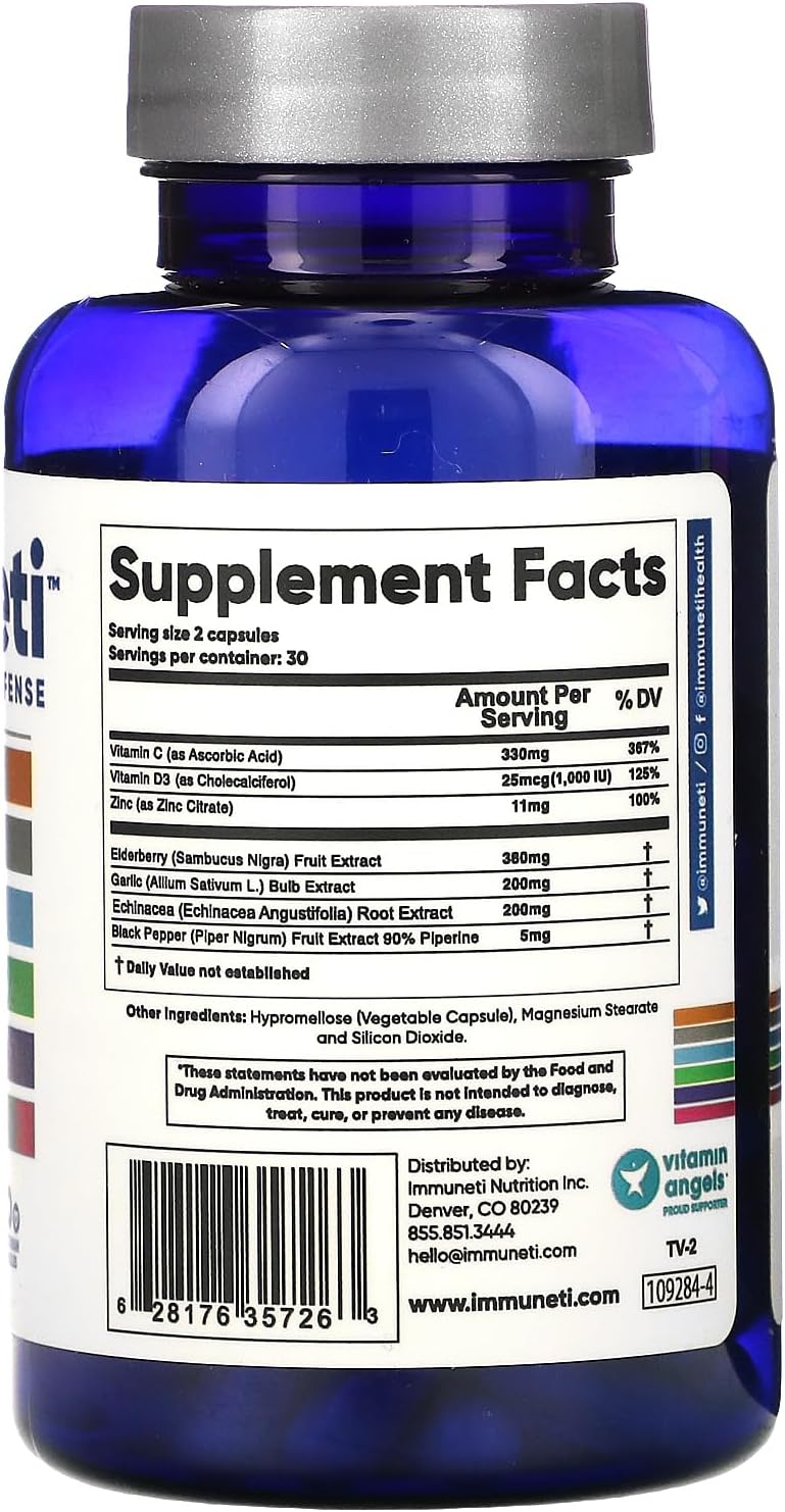 5-Pack Immuneti Advanced Immune Defense Supplement - Boosts Overall Health with Vitamin C, Zinc, Elderberries, Garlic Bulb & Echinacea - Rich in Nutrients & Antioxidants